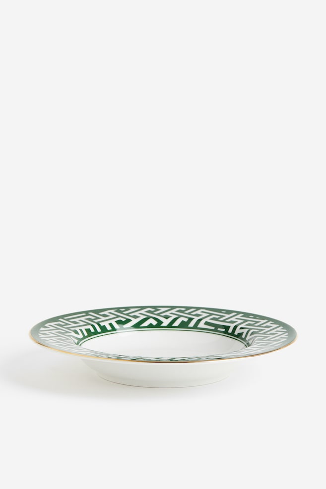 Dyb tallerken i porcelæn - Grøn/Mønstret/Hvid/Sort/Mønstret - 1