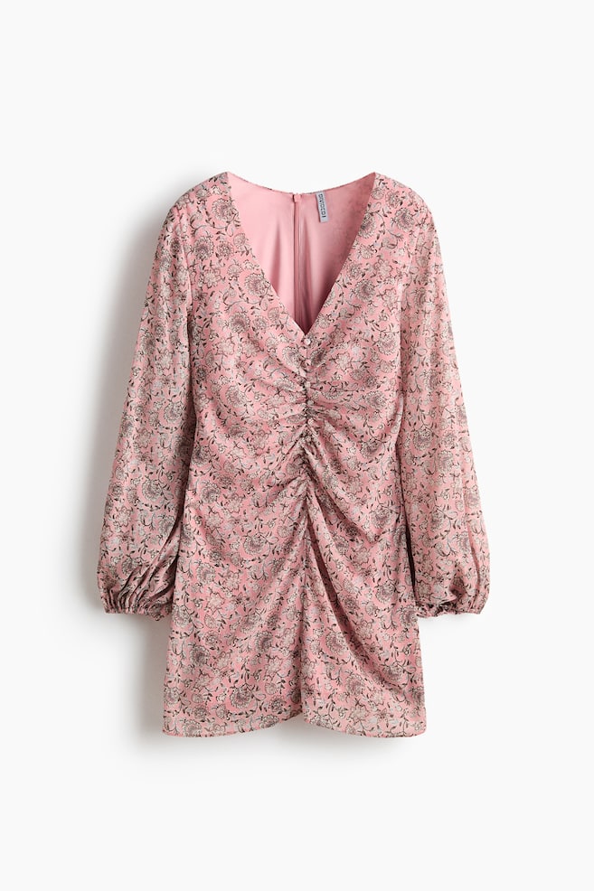 Crinklejurk met knopen - Roze/bloemen - 1