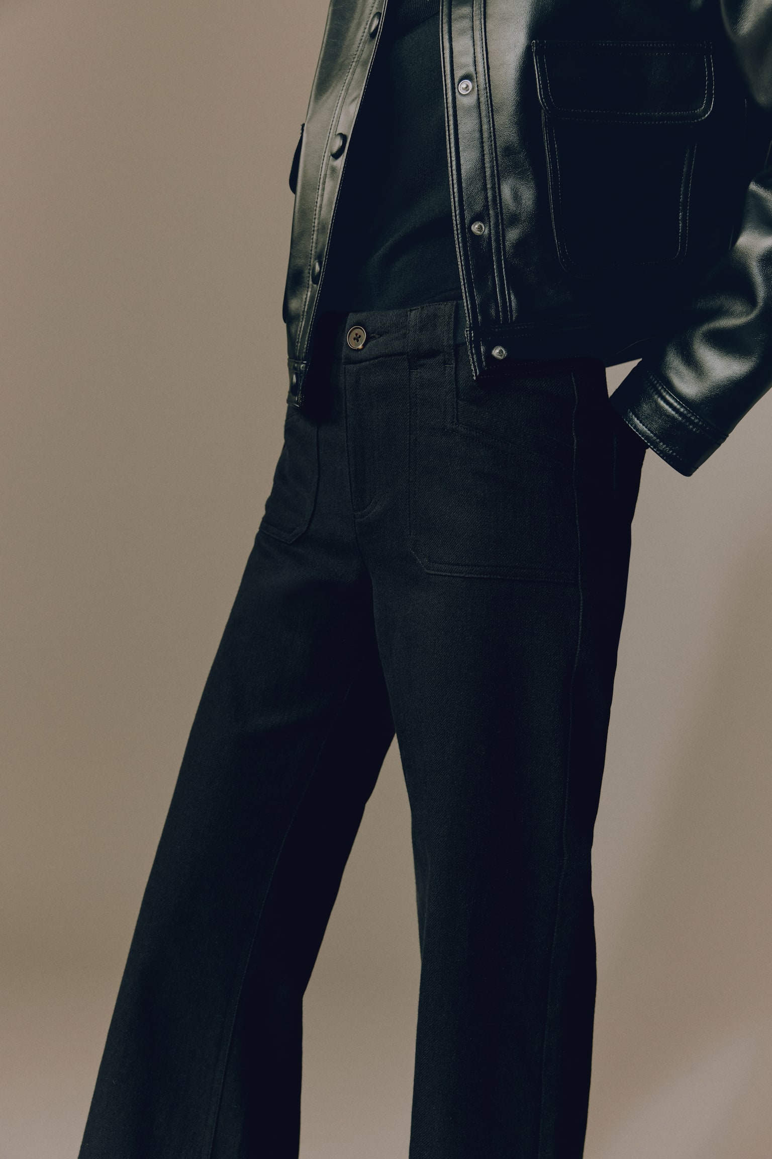 Wide twill trousers - Negro/Beige/Verde caqui - 7