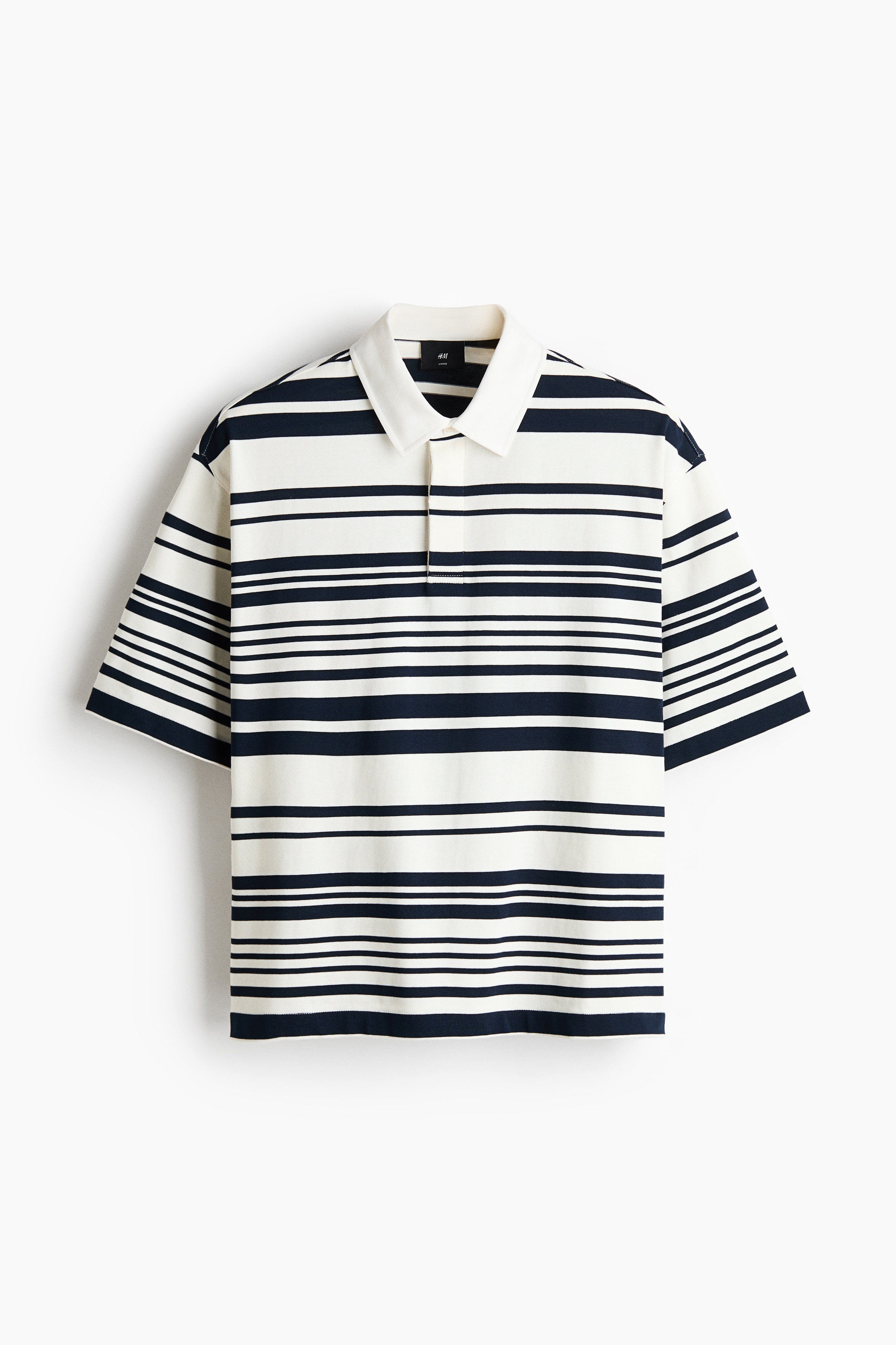 Rugbytröja i bomull Loose Fit - Vit/Randig/Vinröd/Randig