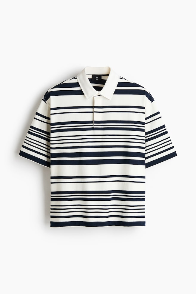 Loose-Fit Cotton Rugby Shirt - White/striped/Burgundy/striped - 1