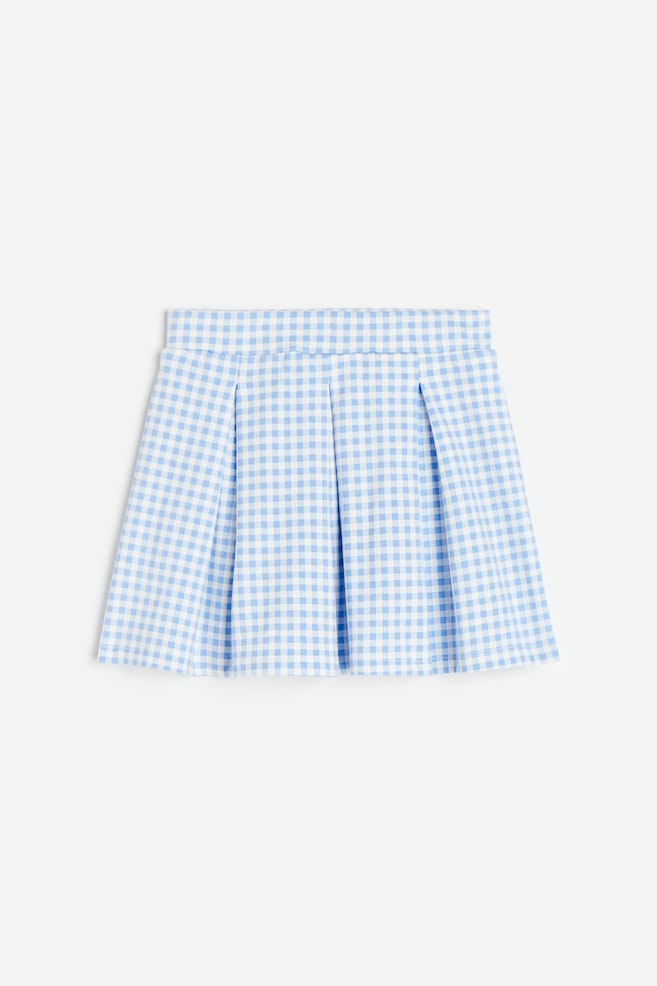 Pleated jersey skirt - Light blue/Checked - 1