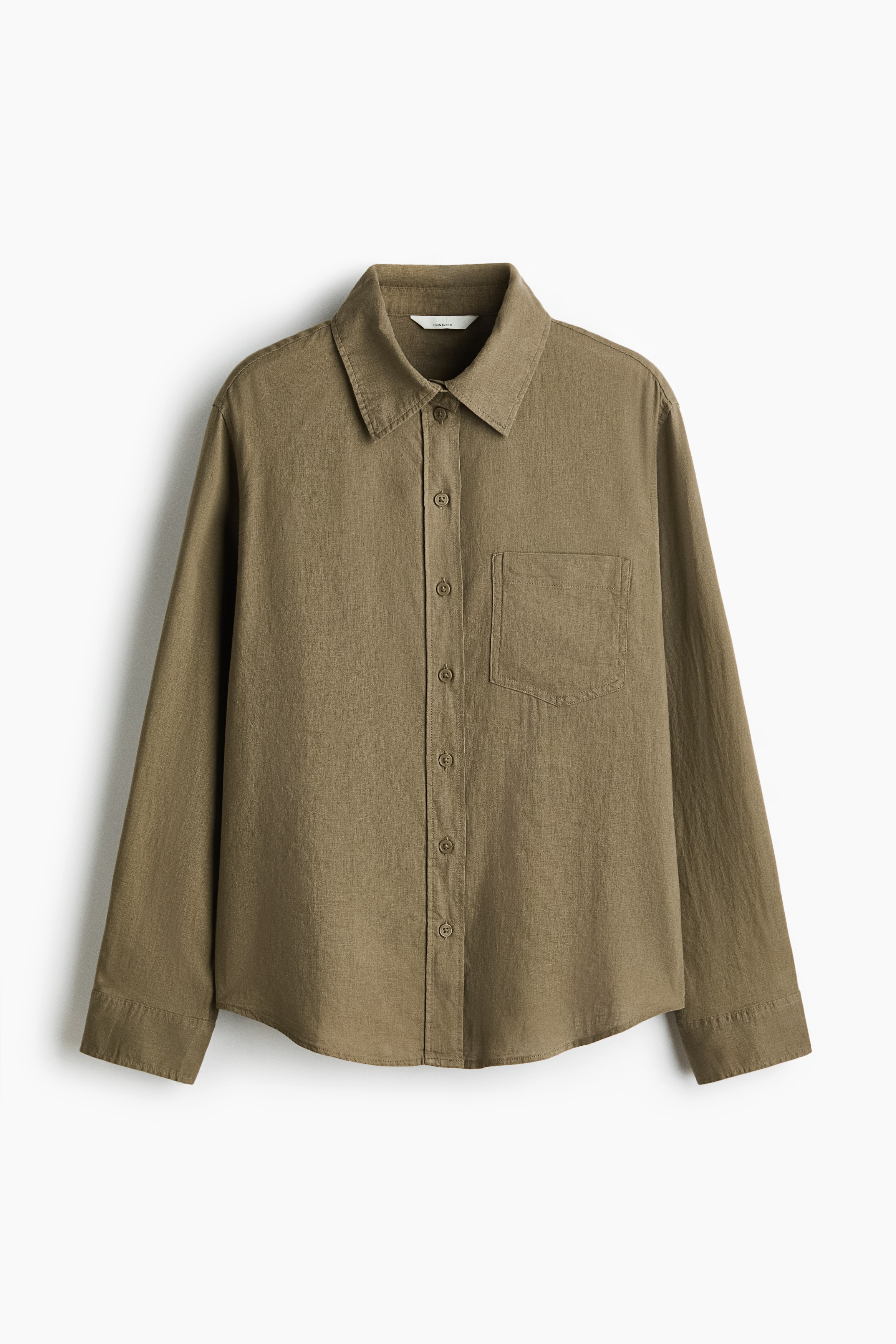 Linen-blend shirt - Khaki green/Light blue/Light blue/Striped/White