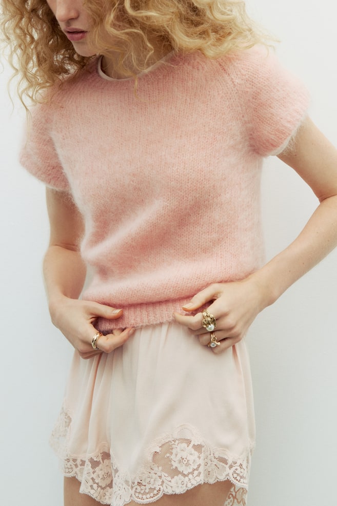 Top en mezcla de mohair - Rosa empolvado/Gris claro jaspeado - 6
