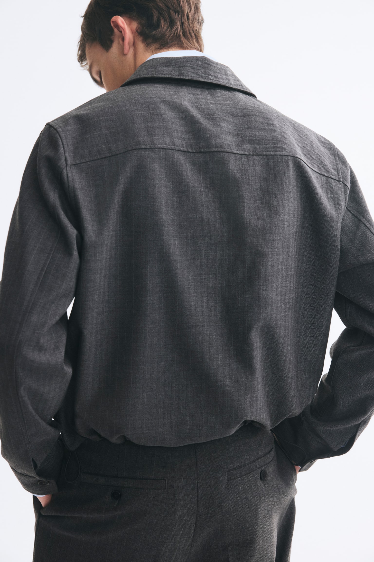 Мужская рубашка H&M Herringbone-Weave Overshirt, цвет: Тёмный серый — фото 5