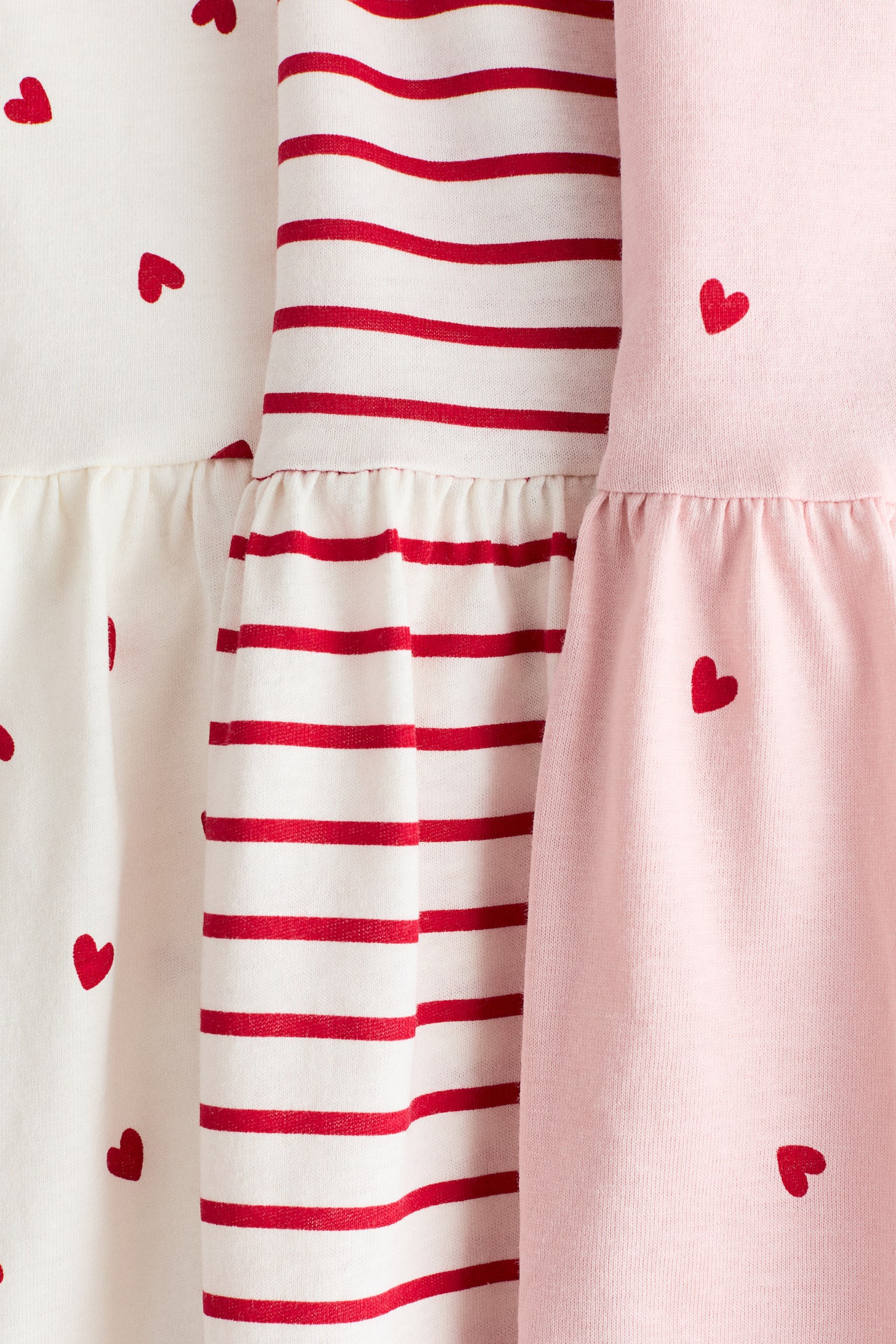 3er-Pack Bedruckte Baumwollkleider - Hellrosa/Herzen/Cremefarben/Geblümt/Beige/Leopardenprint/Cremefarben/Kirschen - 2