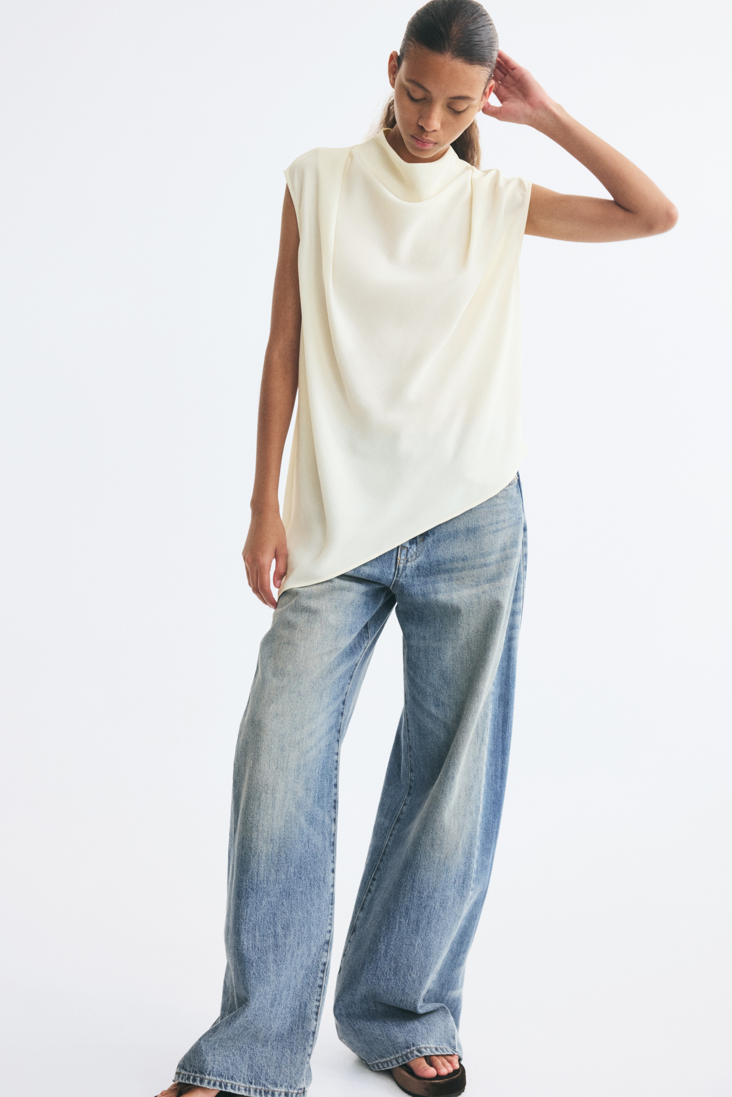 Asymmetric top - Cream/Black/Patterned/Brown