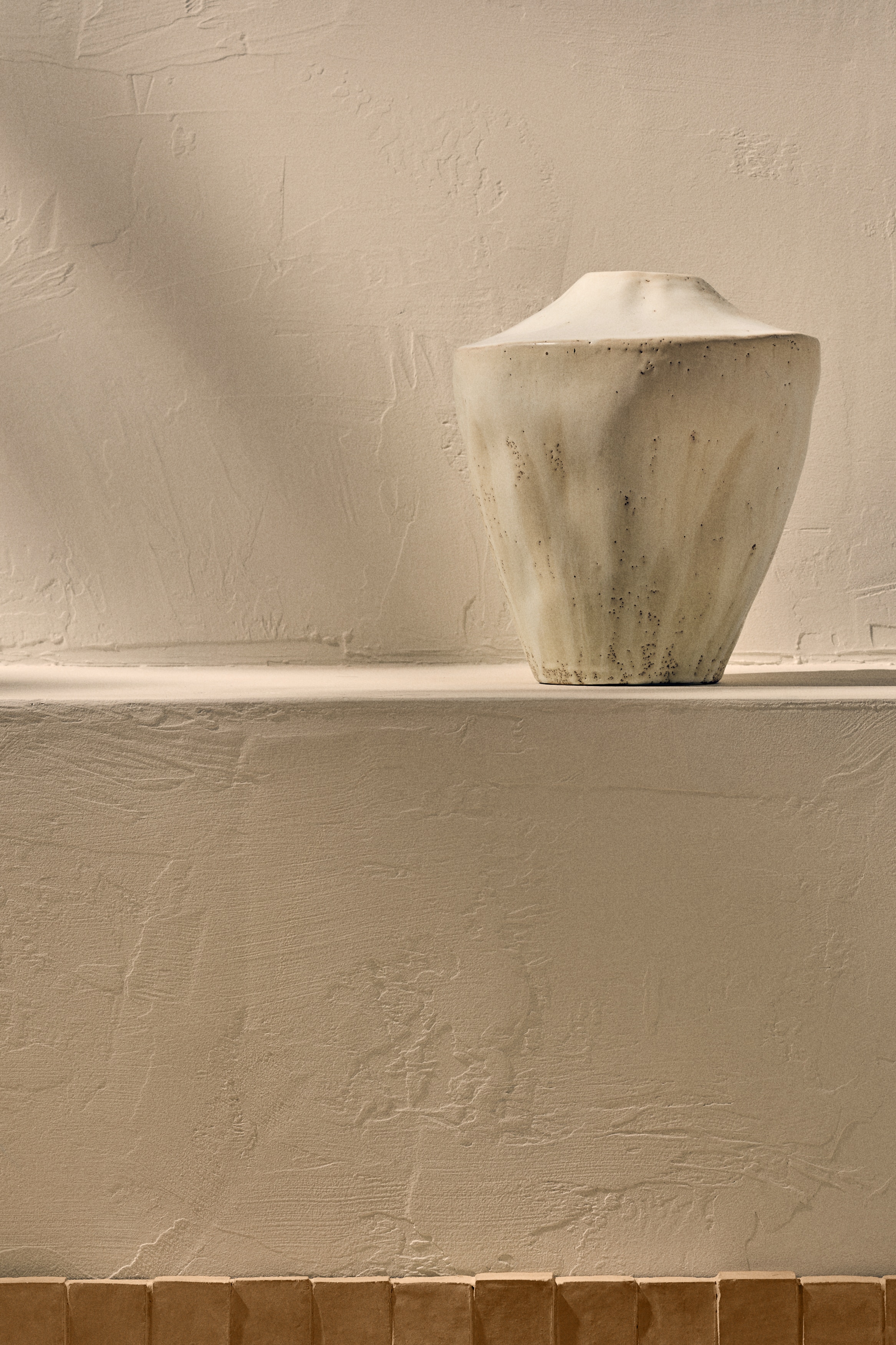 Large Hand-Glazed Stoneware Vase - Light beige