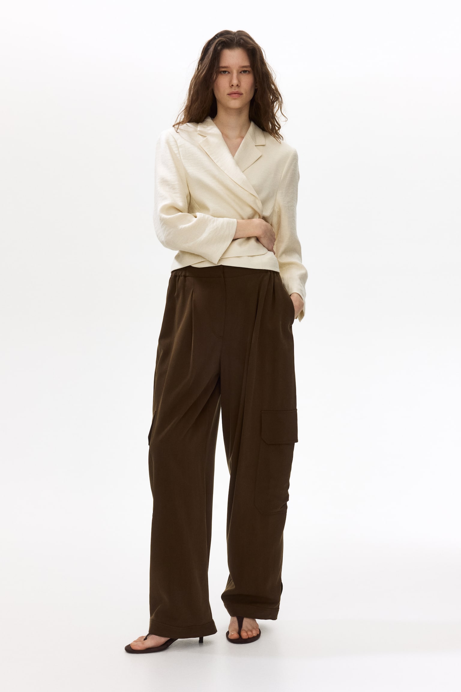Short blazer - Cream/Dark brown/Beige - 5