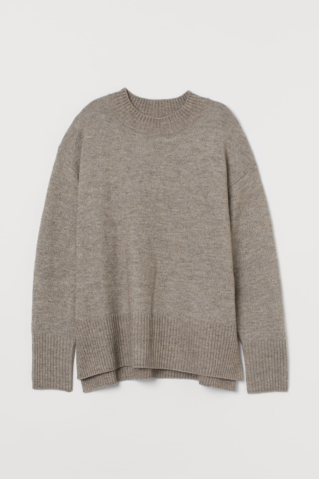 Knit Sweater - Round Neck - Long sleeve - Taupe - Ladies | H&M US