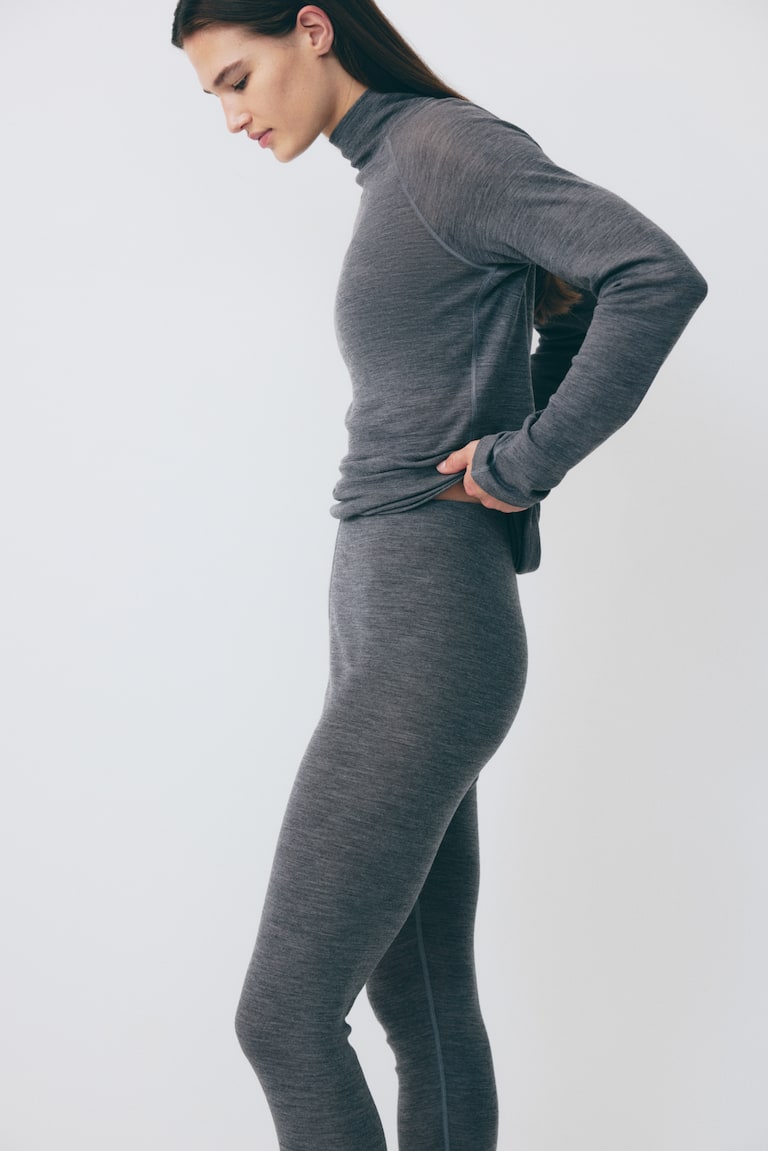 Wool ski base layer leggings Grey marl Ladies H&M