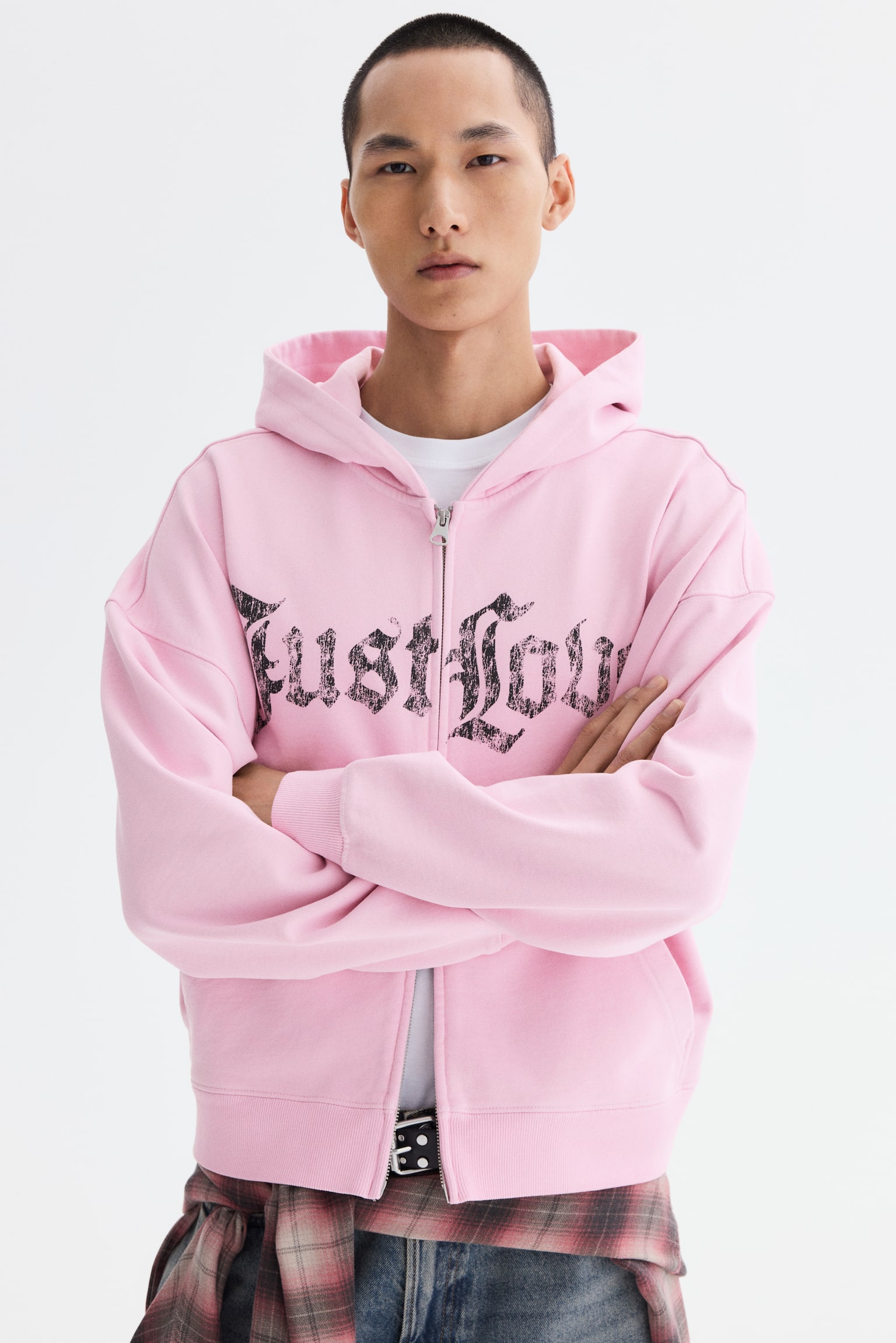 Oversized Fit Zip-through hoodie - Pink/Just Love/Black/No Love Just Fire - 3