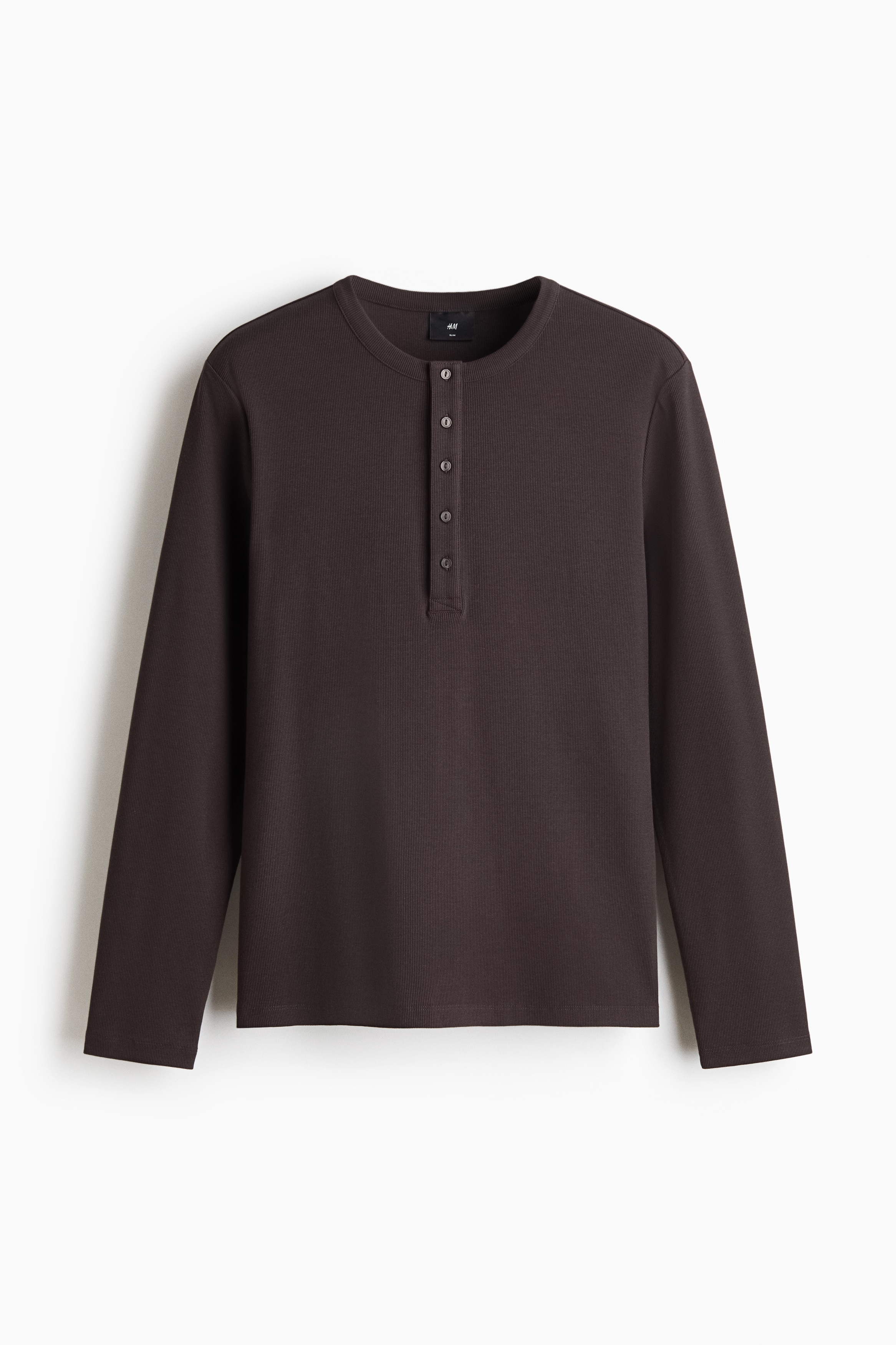 Slim Fit Ribbed Henley shirt - Dark brown/Black/Cream