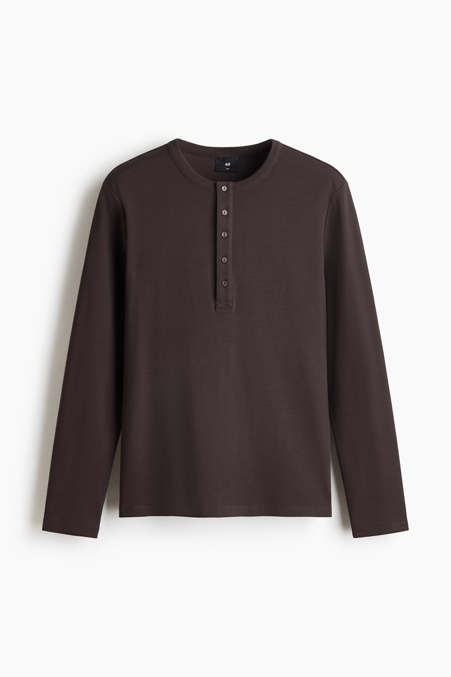 Chemise côtelée à col tunisien Slim Fit - Marron foncé/Crème/Noir