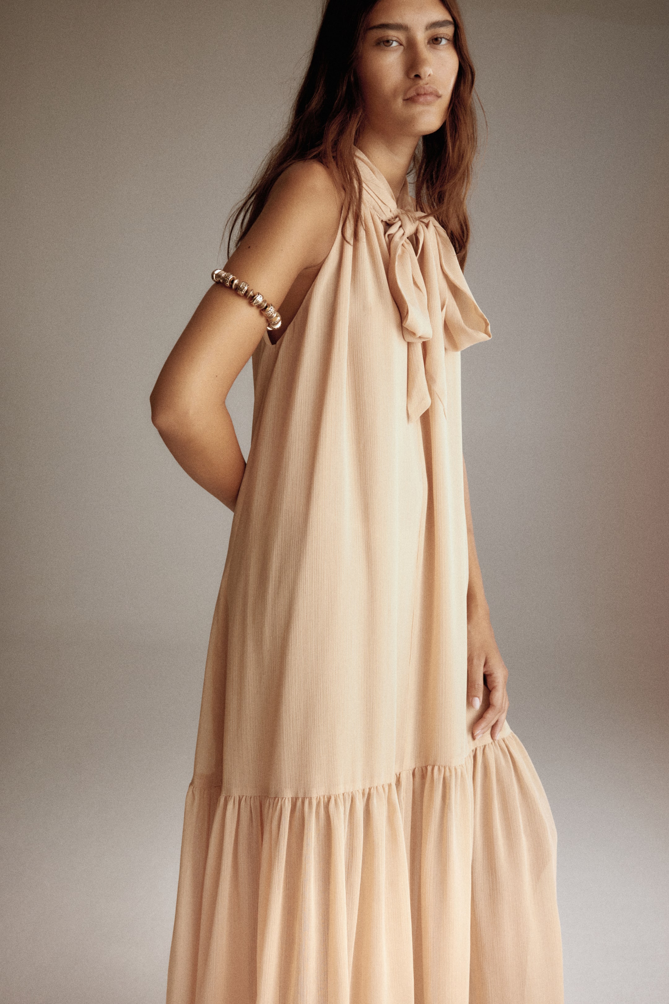 View larger image: Bow-collar maxi dress - Beige - Ladies | H&M IN 1