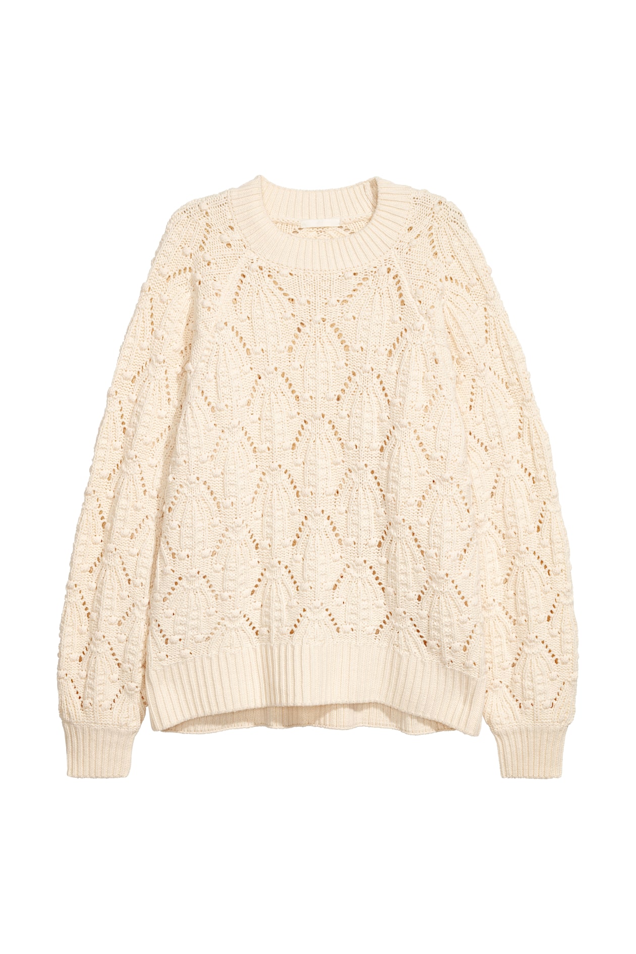 Textured-knit jumper - Long sleeve - Cream - Ladies | H&M GB