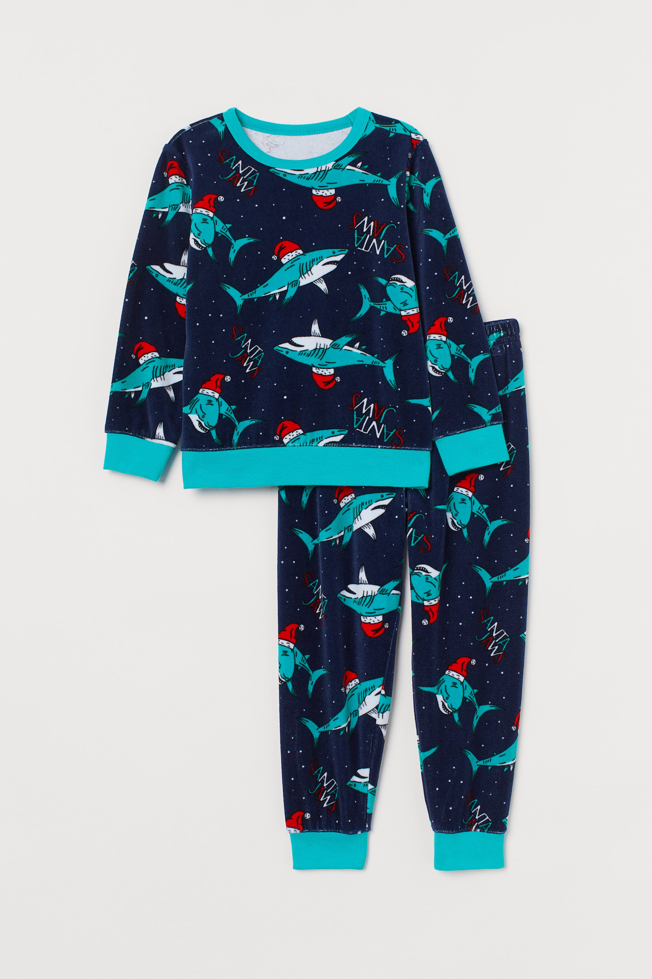 Προβολή μεγαλύτερης εικόνας: Βελουτέ πιτζάμα - Σκούρο μπλε/καρχαρίες - Kids | H&M GR 1