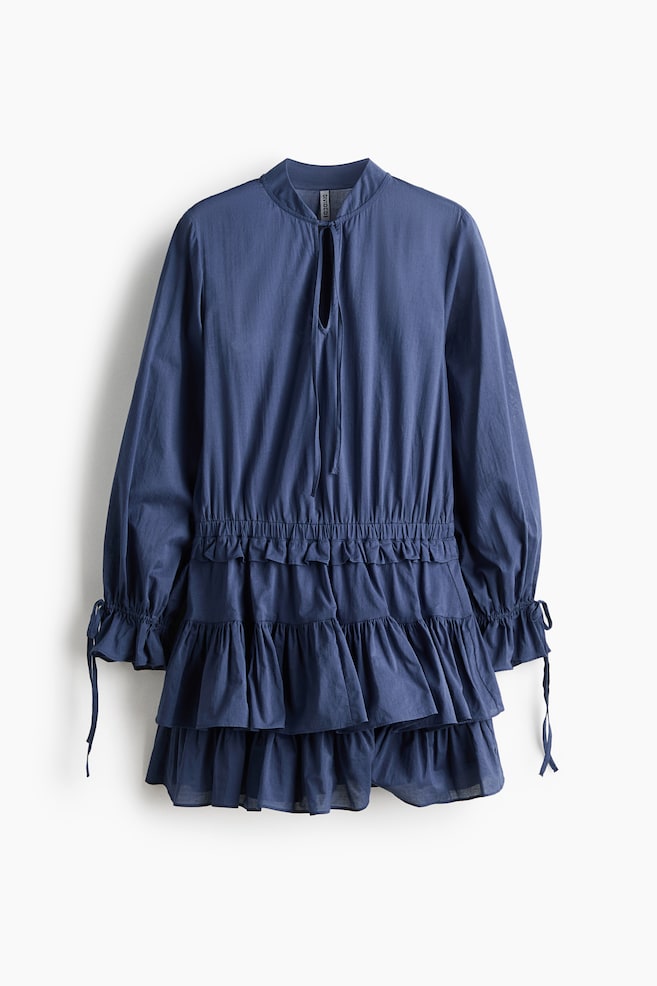 Robe volantée en coton - Bleu foncé - 1