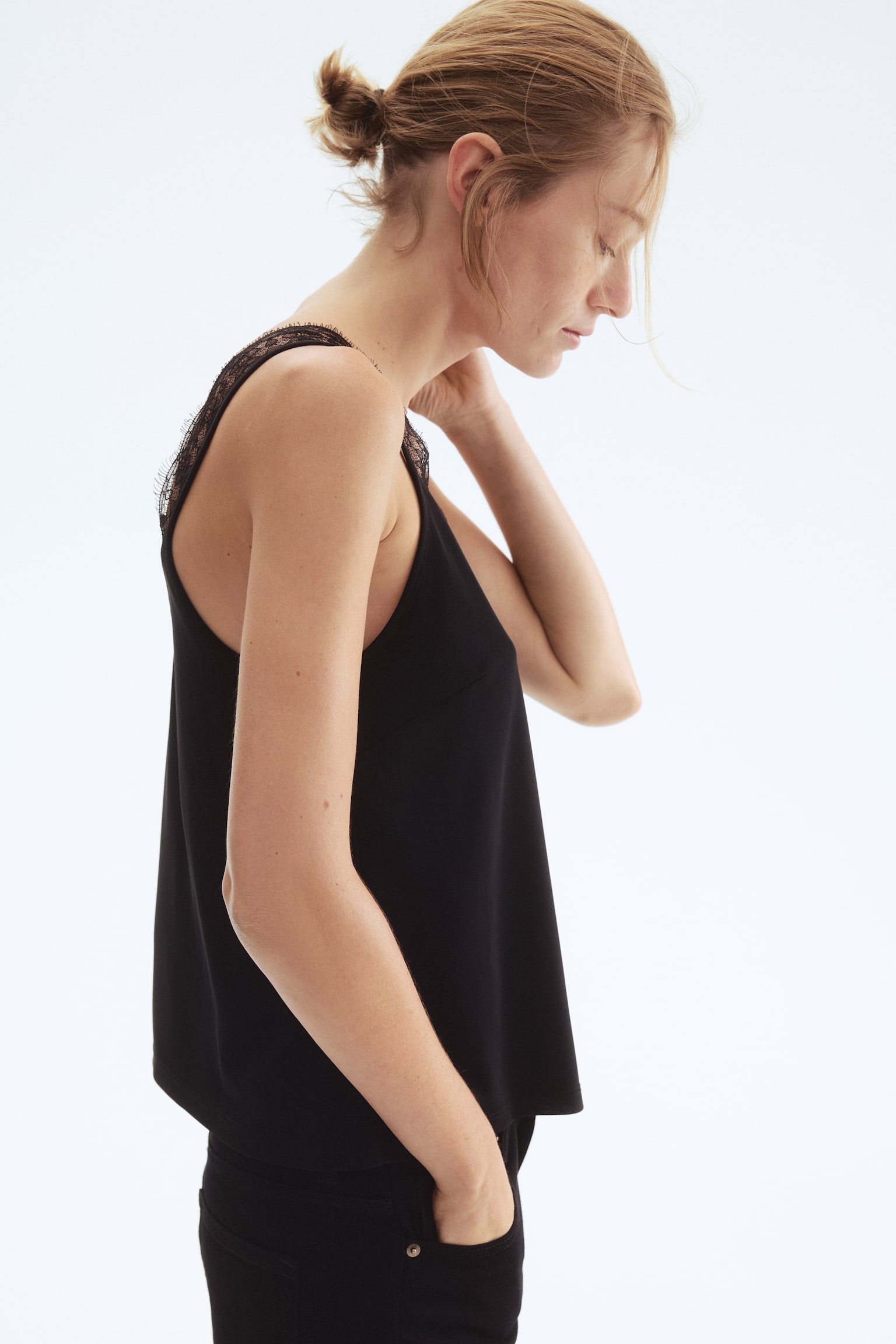 Dantel Şeritli ve Askılı Üst - Koyu yeşil/Siyah - 4