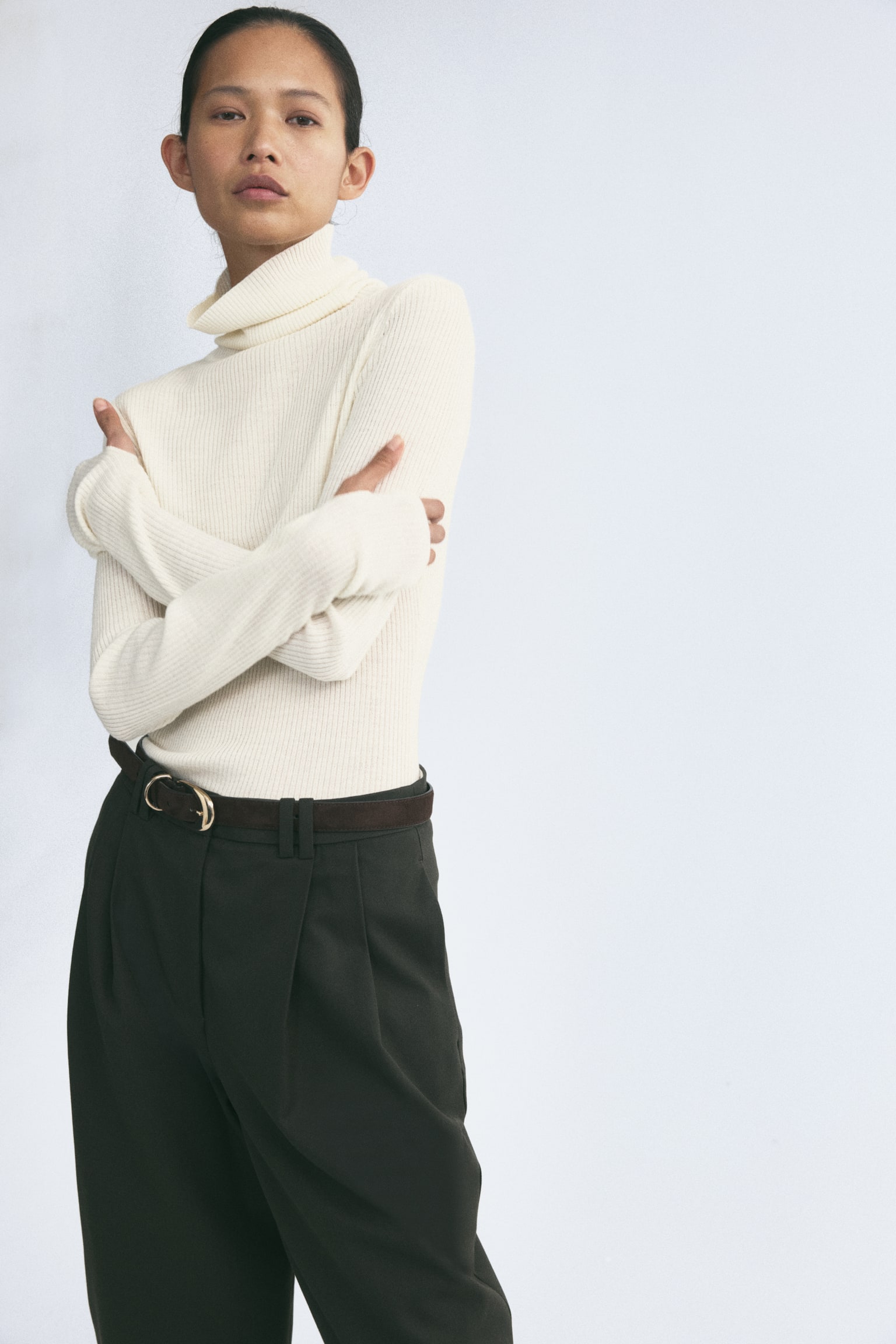 Женский топ H&M Turtleneck Merino Wool, цвет: Кремовый — фото 2