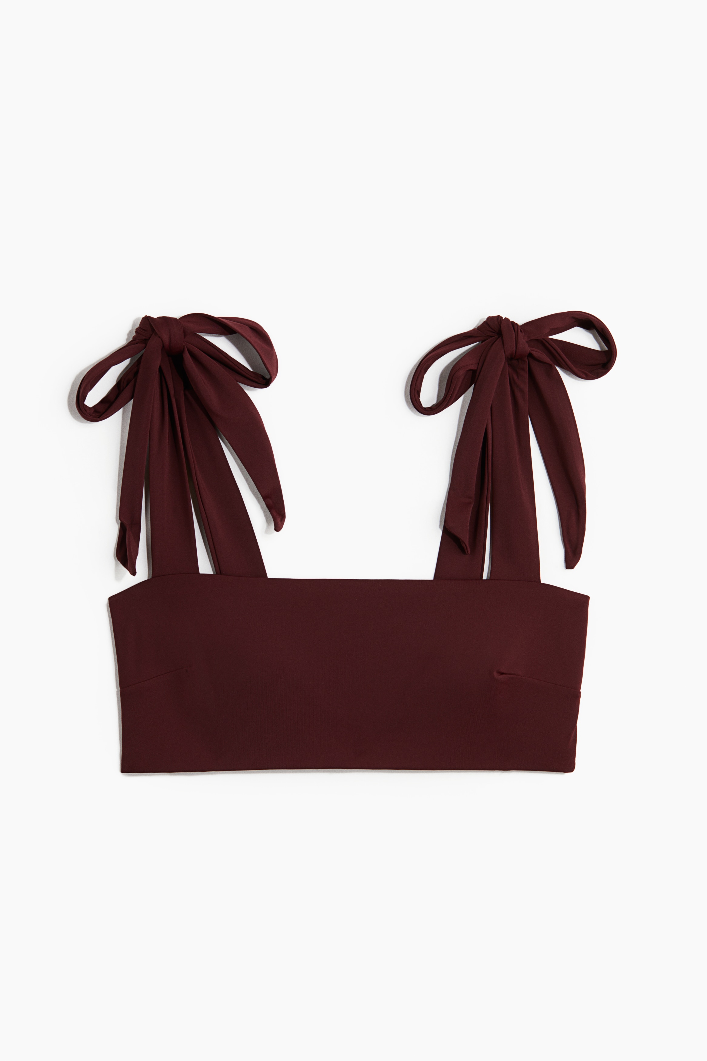 Padded Tie Strap Bikini Top - Burgundy/Light yellow/Black