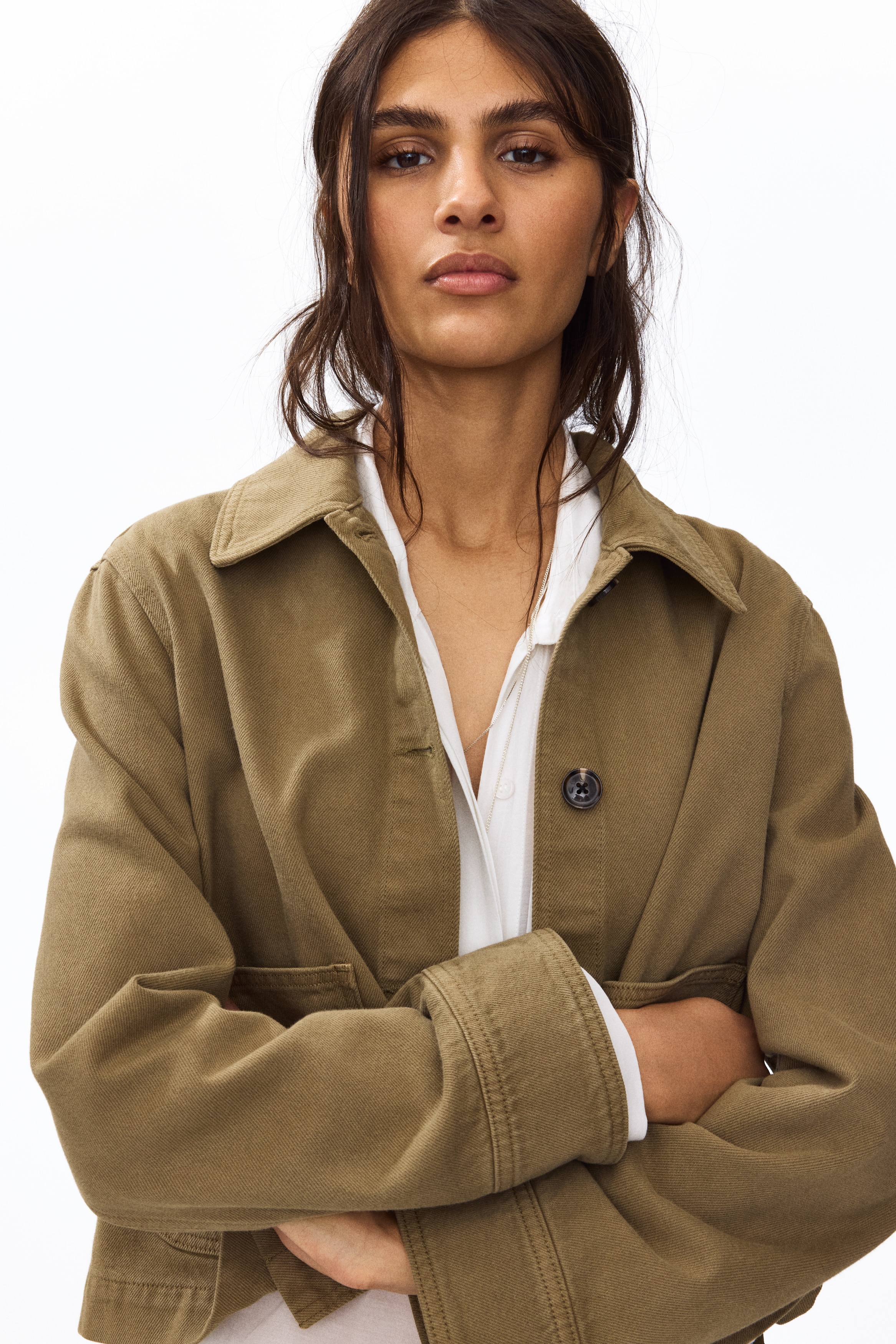 コットンツイルシャツジャケット - カーキグリーン - レディース | H&M JP