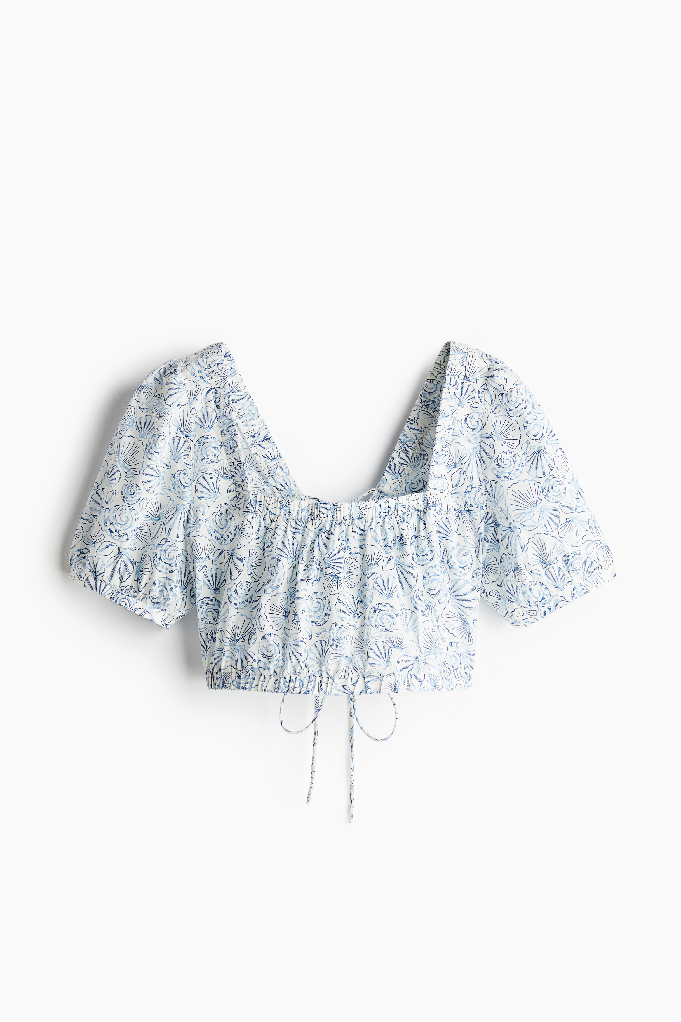 Camicetta in cotone con lacci - Blu/conchiglie/Giallo chiaro/motivi cashmere