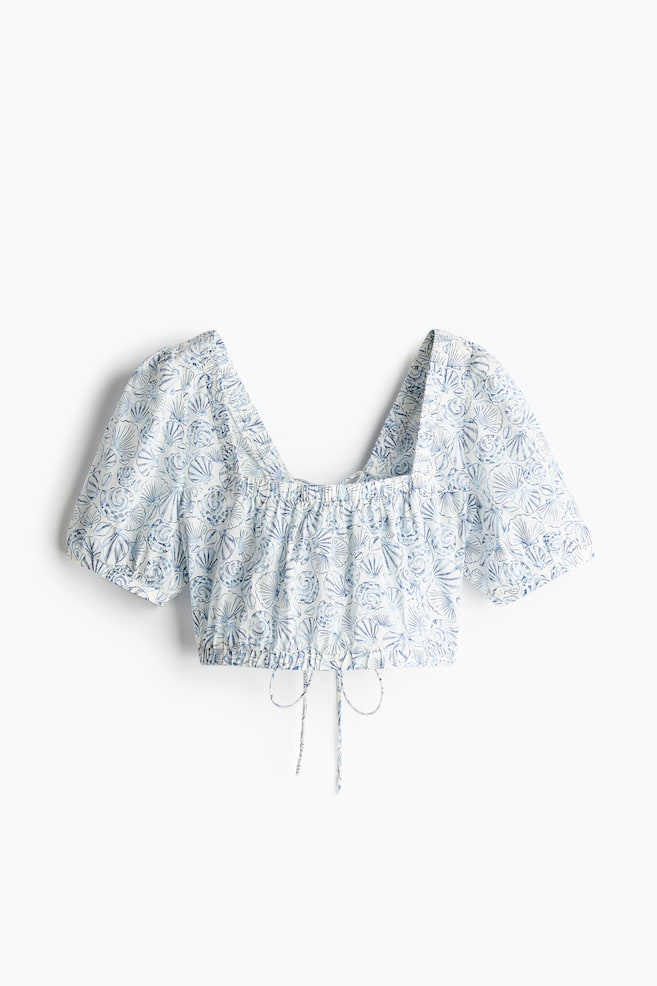 Lacing-detail cotton blouse - Blue/Seashells - 1