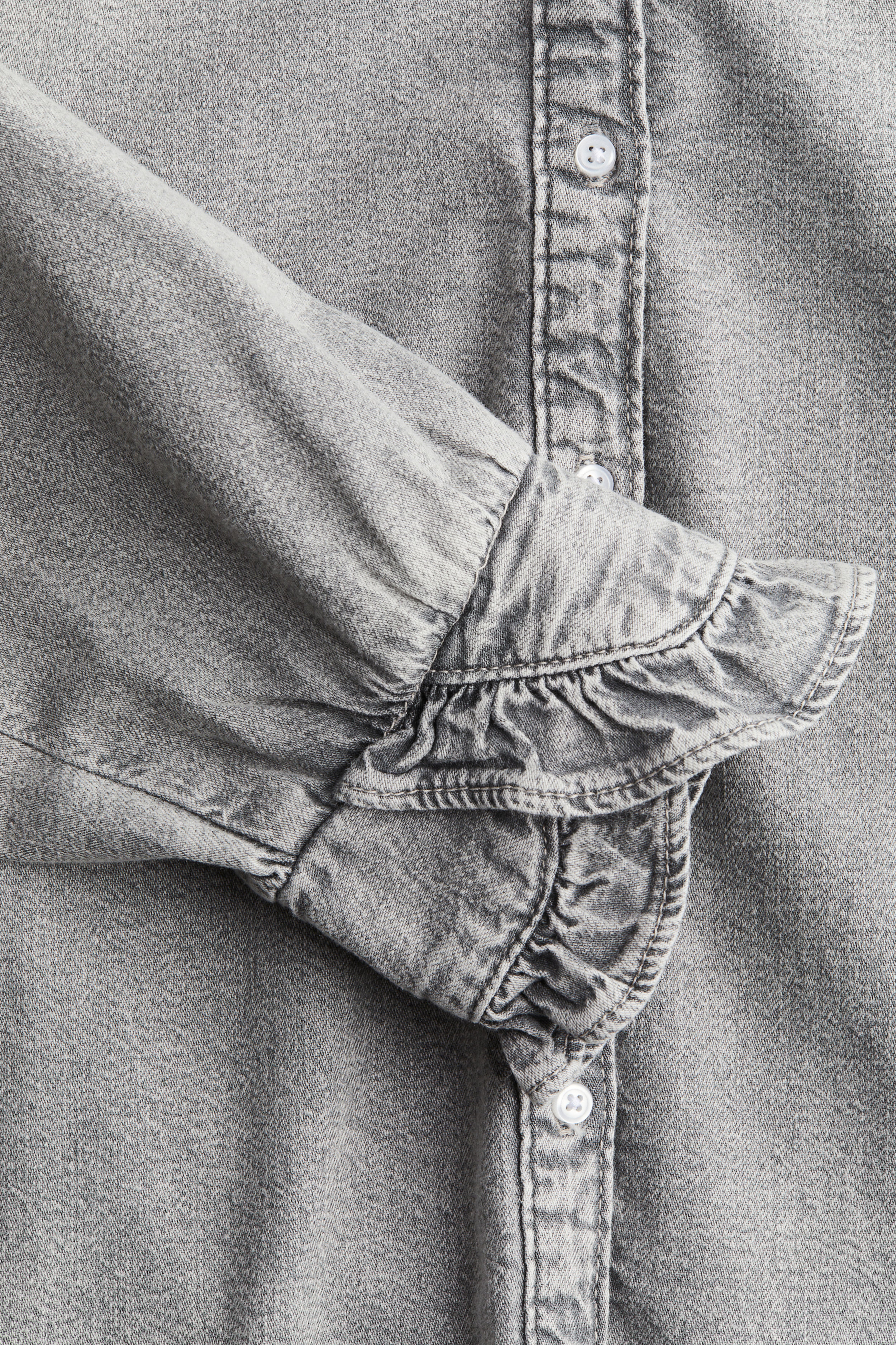 Ruffle-Trimmed Denim Blouse