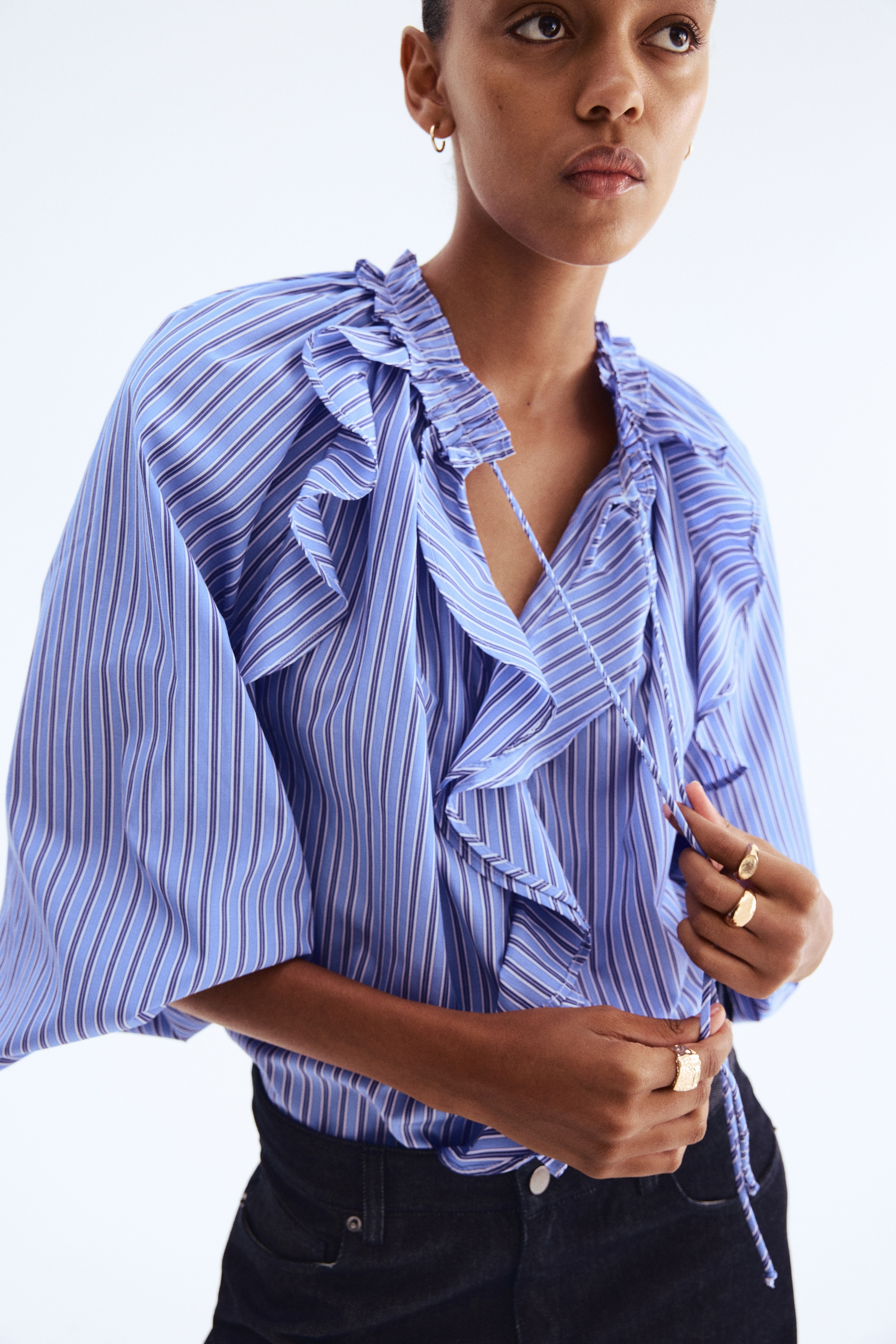 Μπλούζα με βολάν - Μπλε/ριγέ