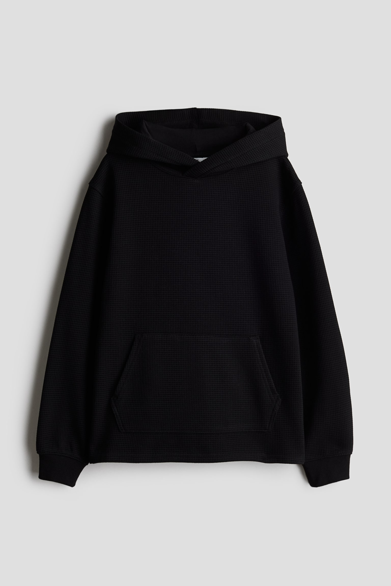 Waffled jersey hoodie - Black/Light grey - 1