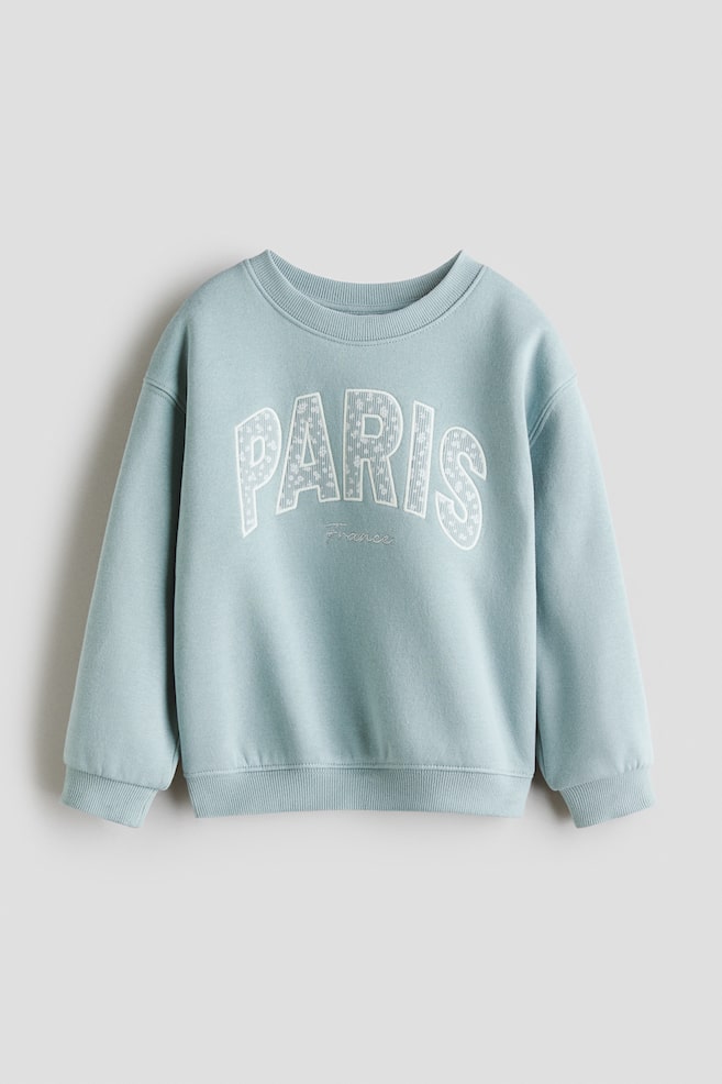 Motif-Detail Brushed-Inside Sweatshirt - Light turquoise/Paris/Dark brown/Amour/Ivory/stars/Light gray melange/Mon Amie/Powder pink/teddy bear/Yellow/heart/Taupe melange/Pegasus/White/cherries/Light pink/strawberries/Cream/dogs - 1