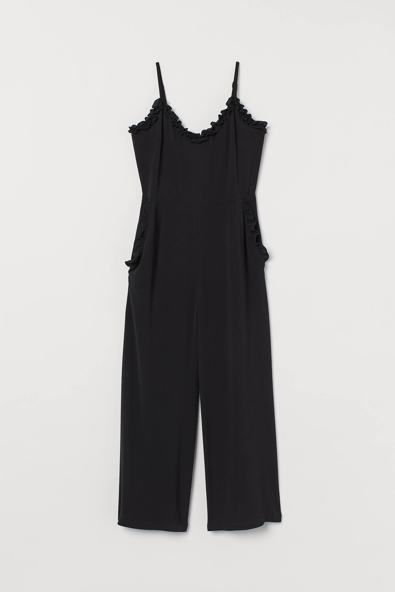 Ruffle-trimmed Jumpsuit - V-neck - Sleeveless - Black - Ladies | H&M US