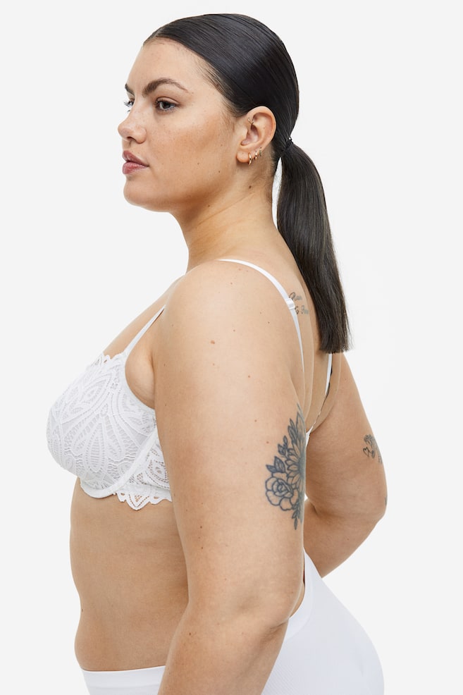 Non-padded underwired lace bra - White/Black - 5