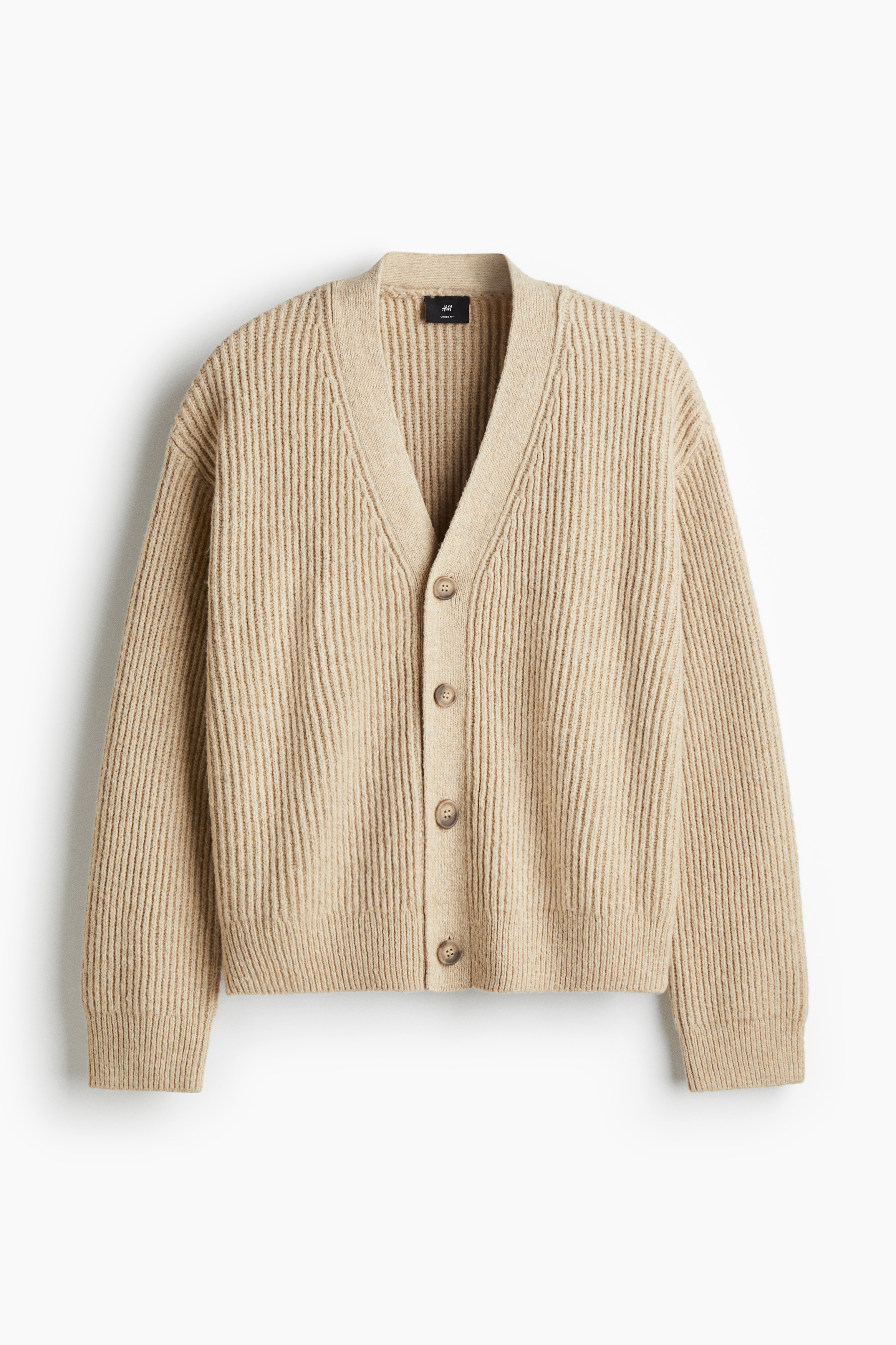 Loose Fit Rib-knit cardigan - Beige/Khaki green/Dark khaki green