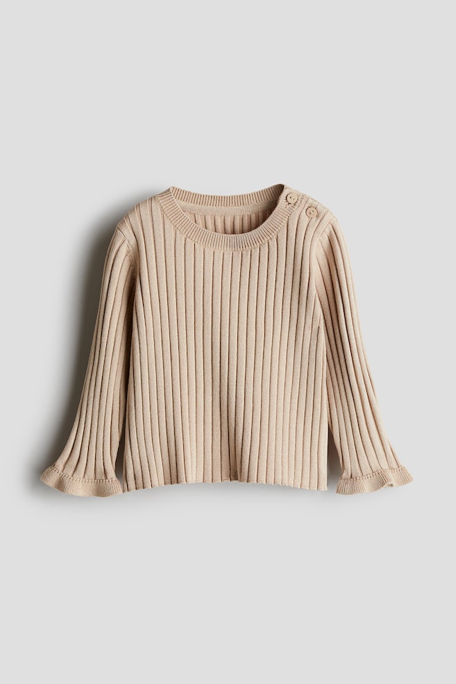Rib-knit jumper - Beige/Light dusty blue - 1