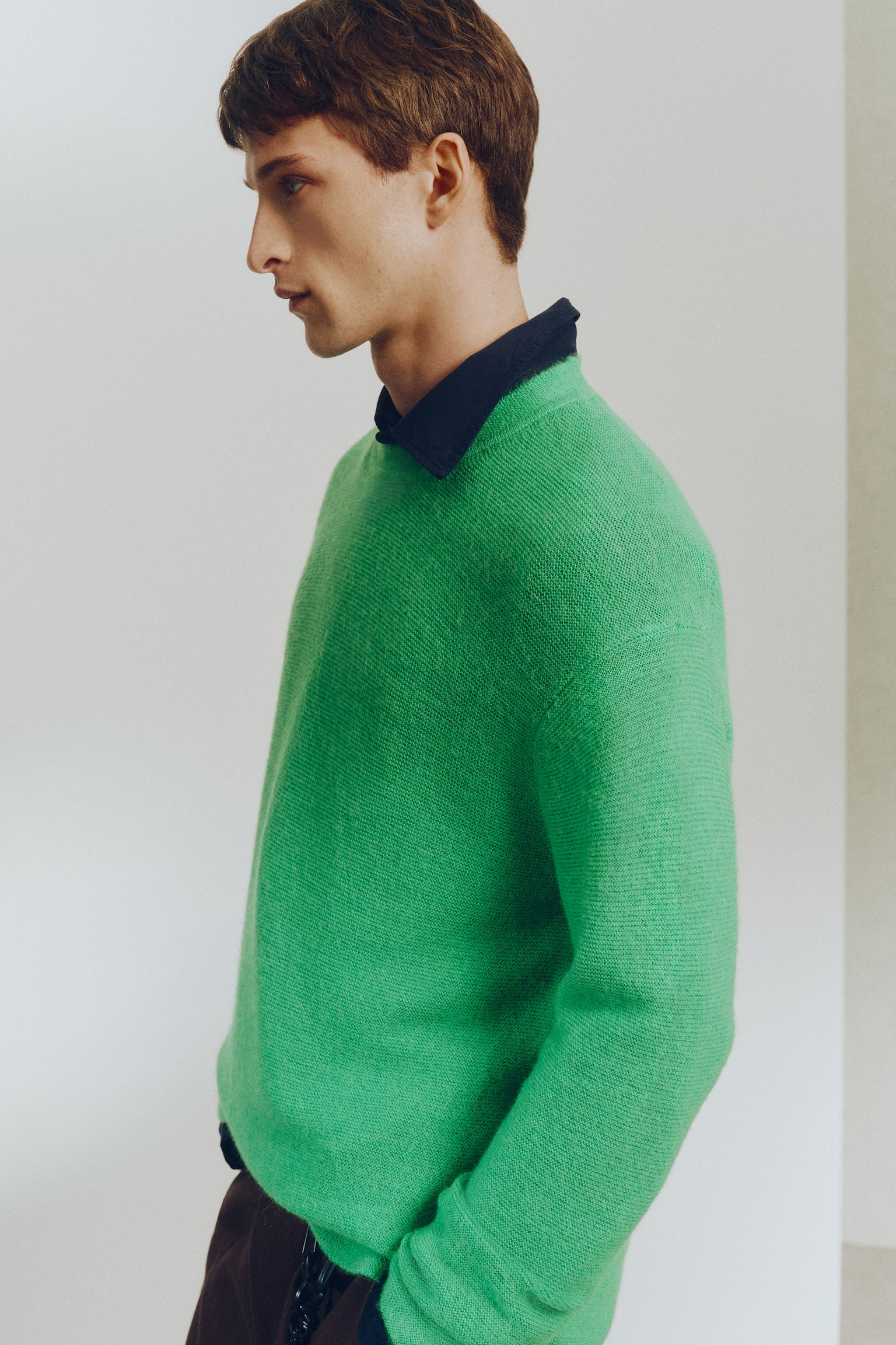 סוודר מתערובת צמר Loose Fit - ירוק עז - 5