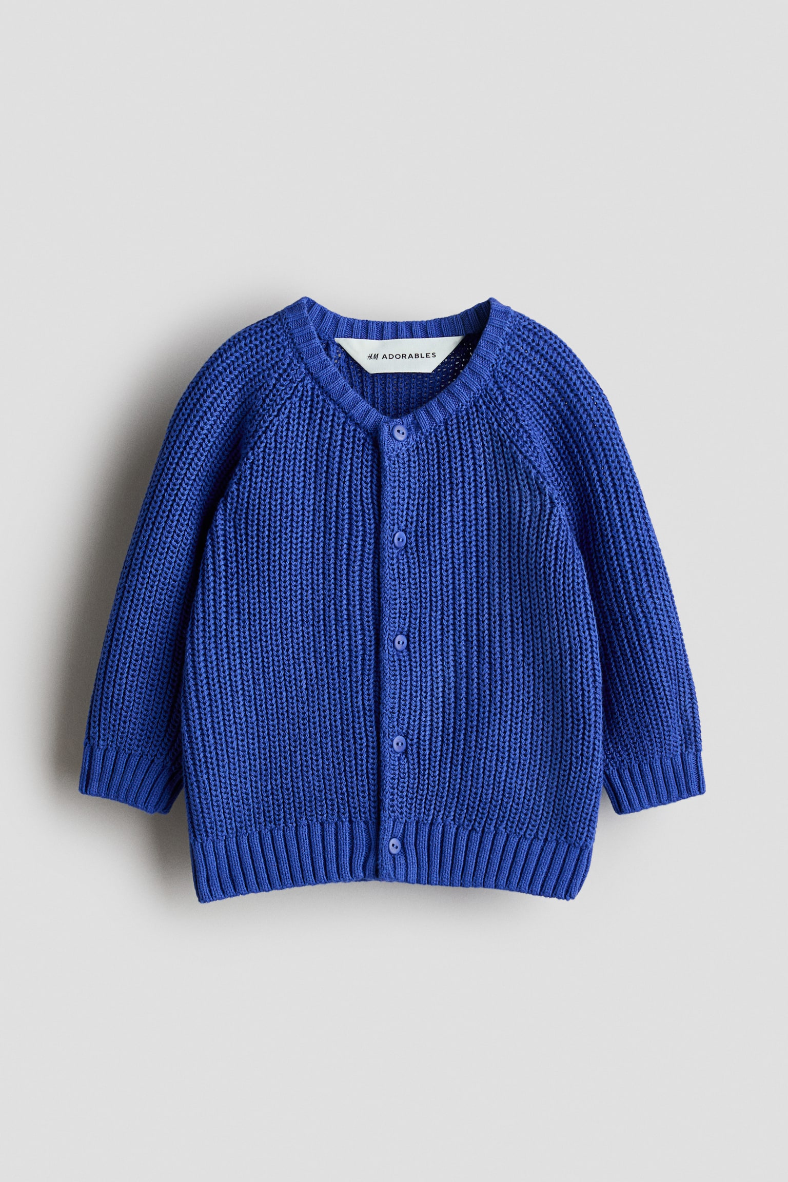 Patent-knit cotton cardigan - Bright blue/Beige - 1