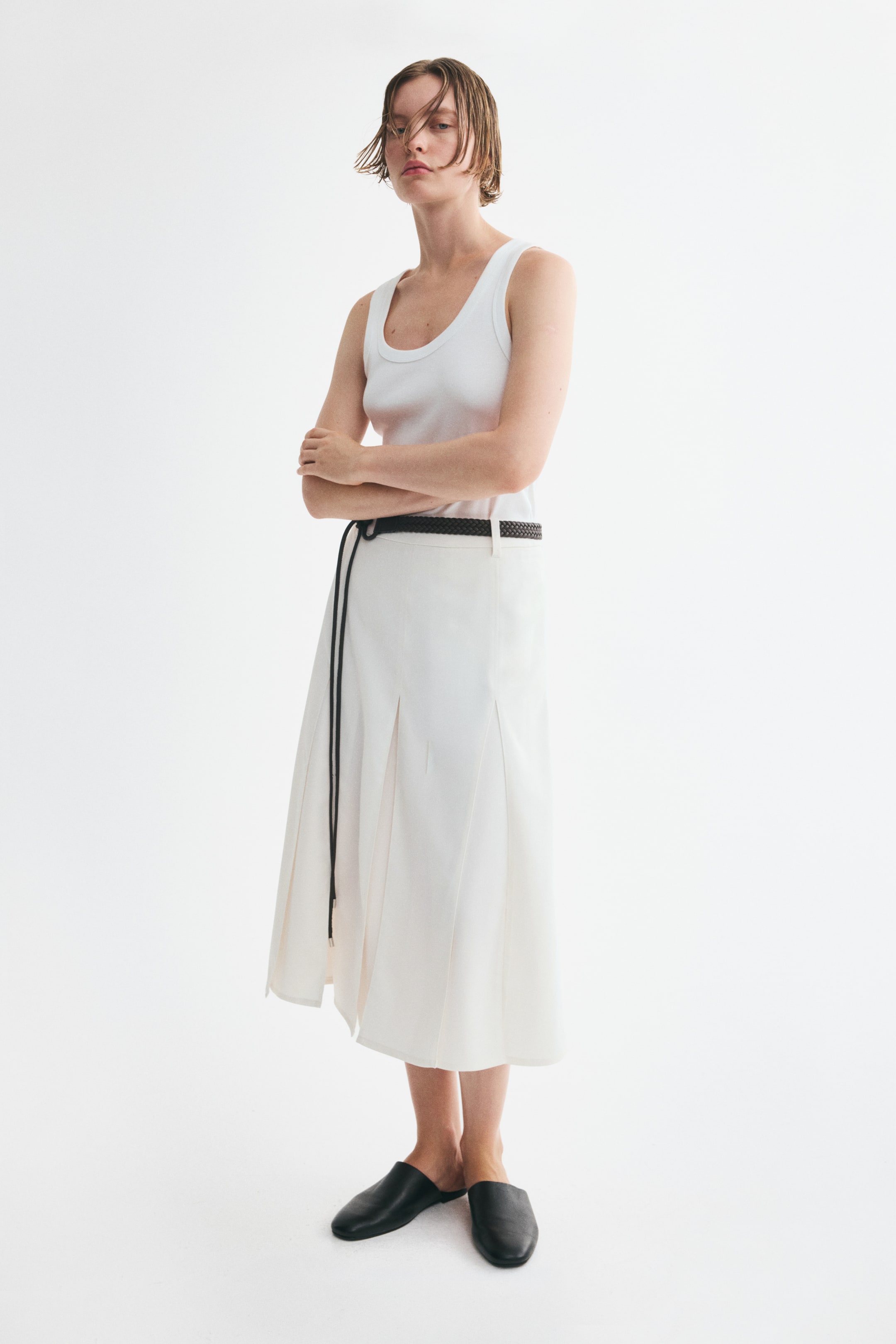 View larger image: Belted pleated skirt - White - Ladies | H&M 1