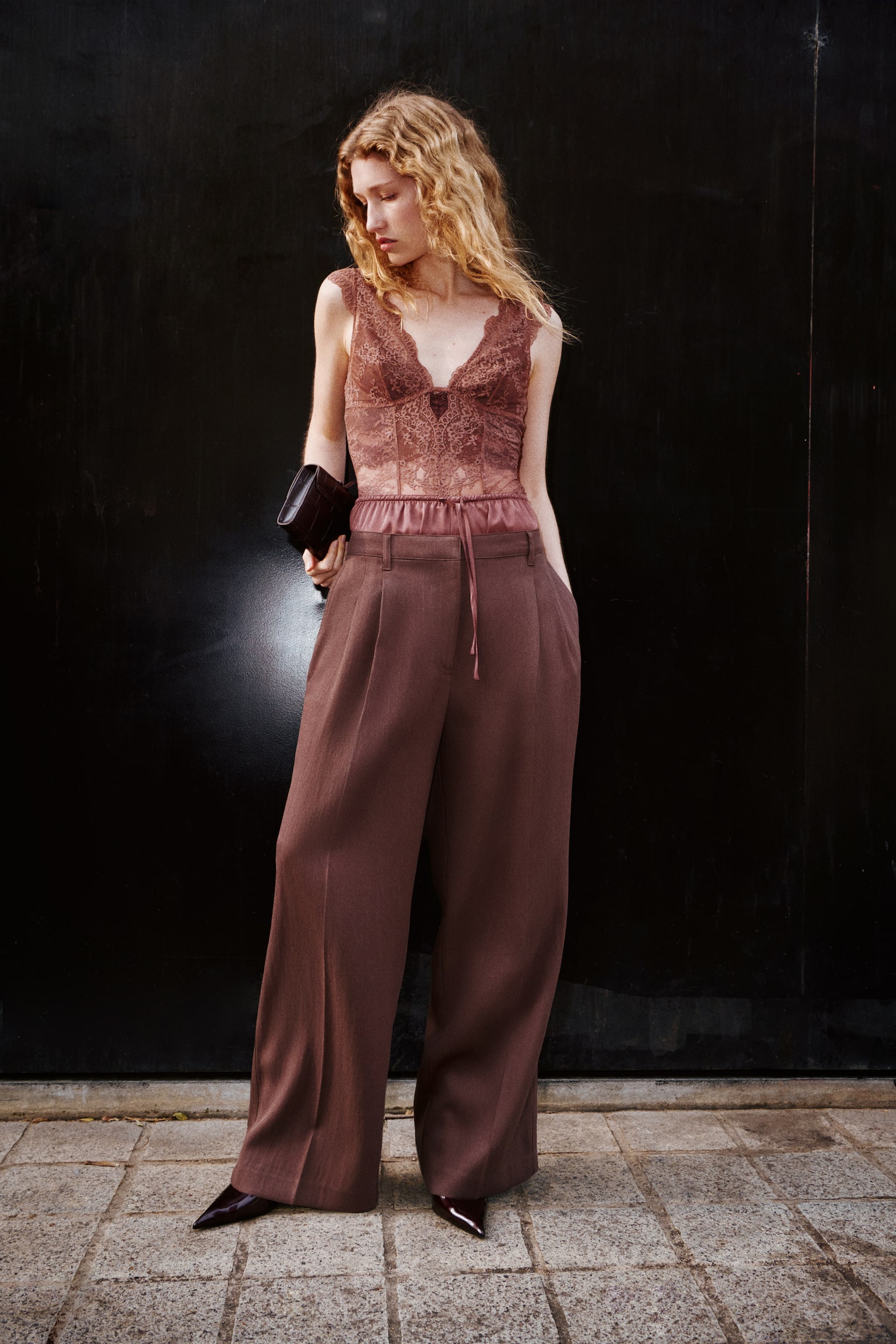 Linen-blend tailored trousers - Dark dusty pink/Dark olive green - 4