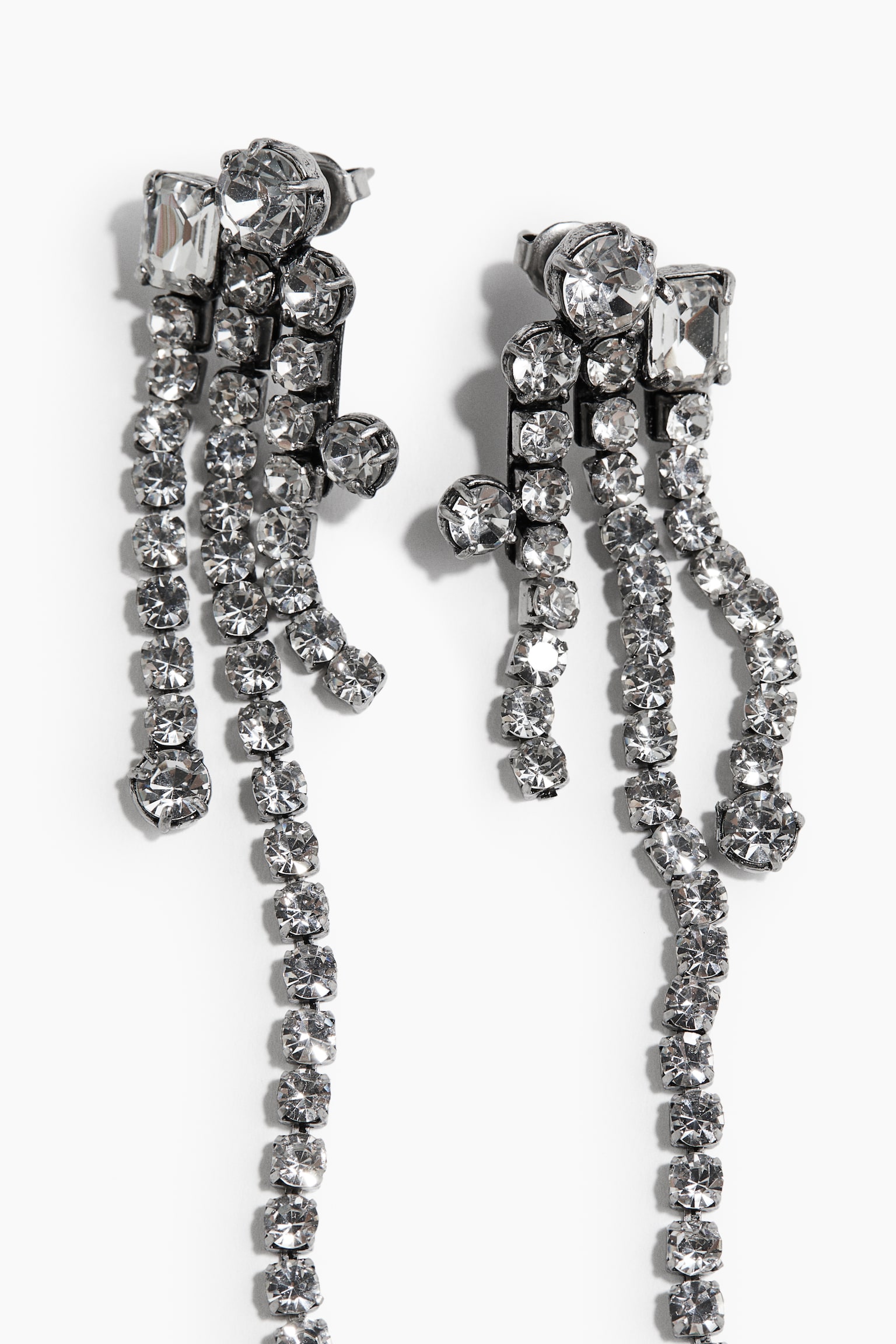 Rhinestone dangle earrings - Silver-coloured - 3