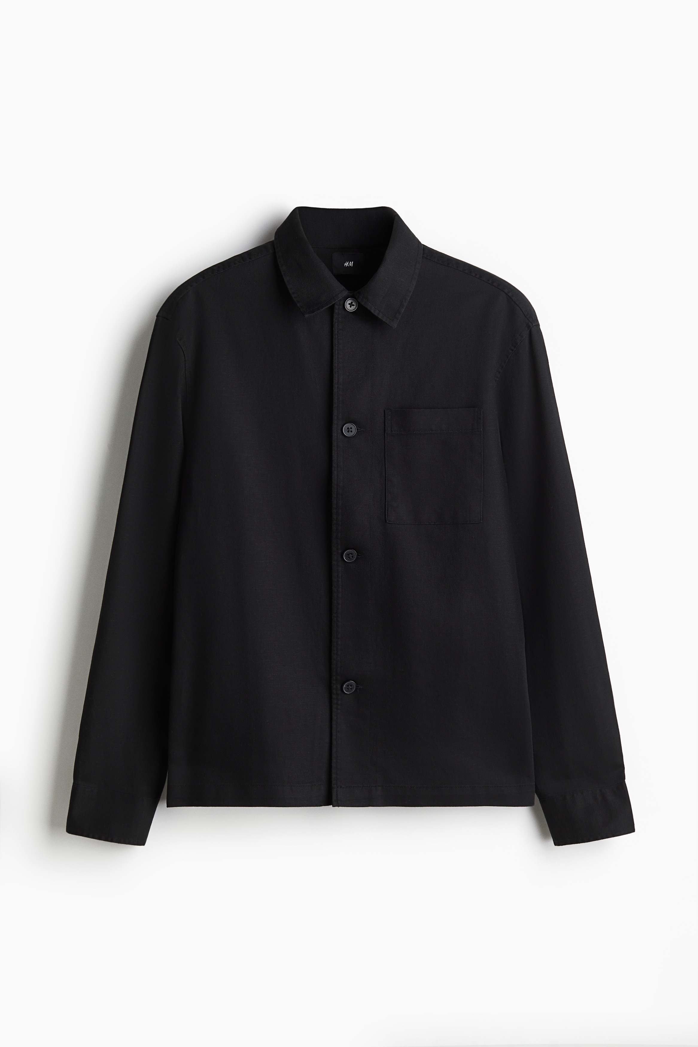 Regular Fit Linen-blend overshirt - Black