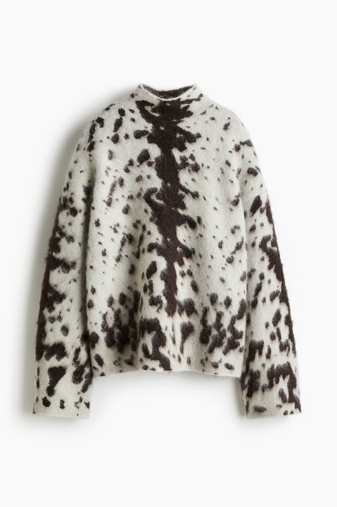 Pullover a lupetto in misto mohair - Crema/stampa vacchetta - 1