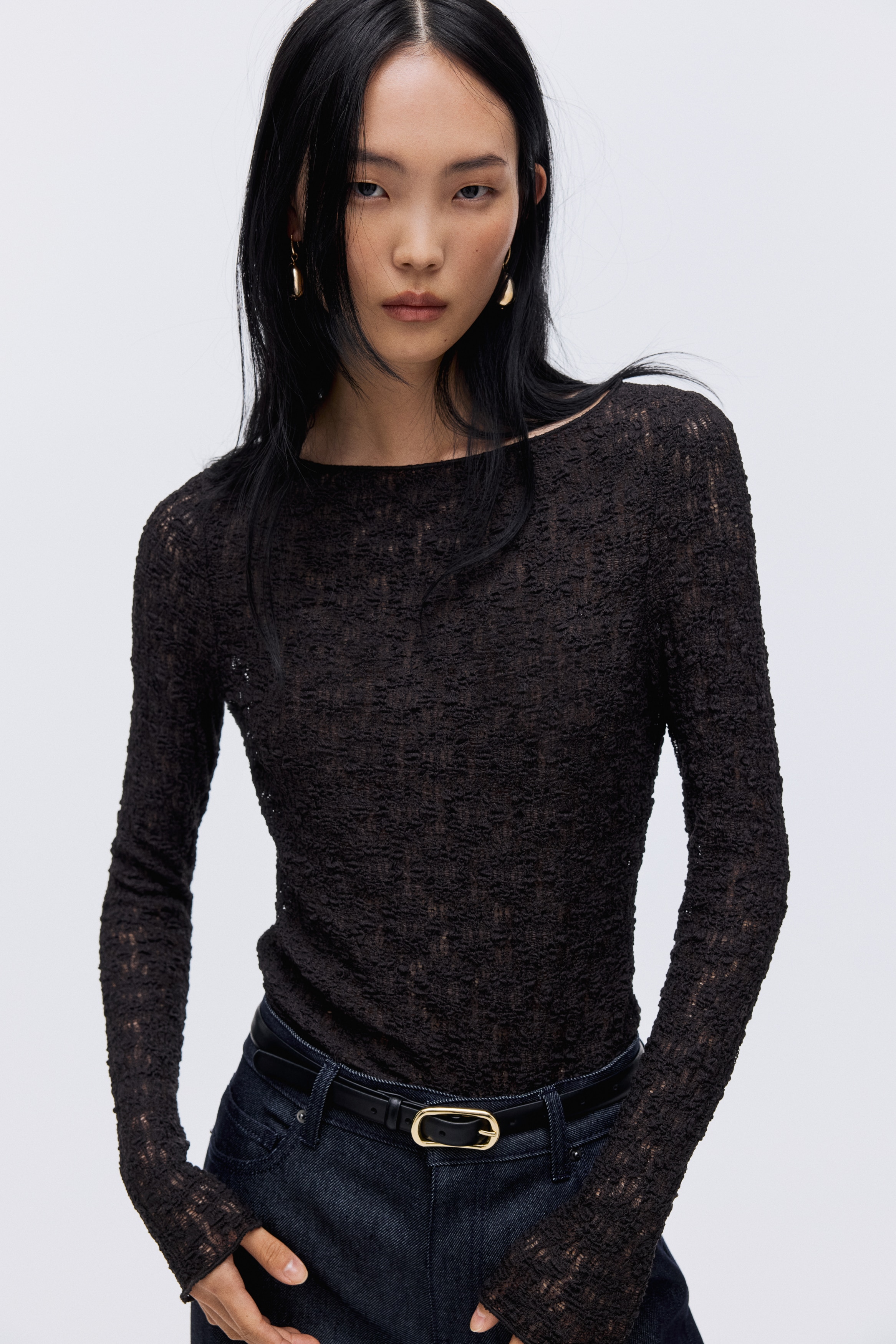 Lace-look jersey top