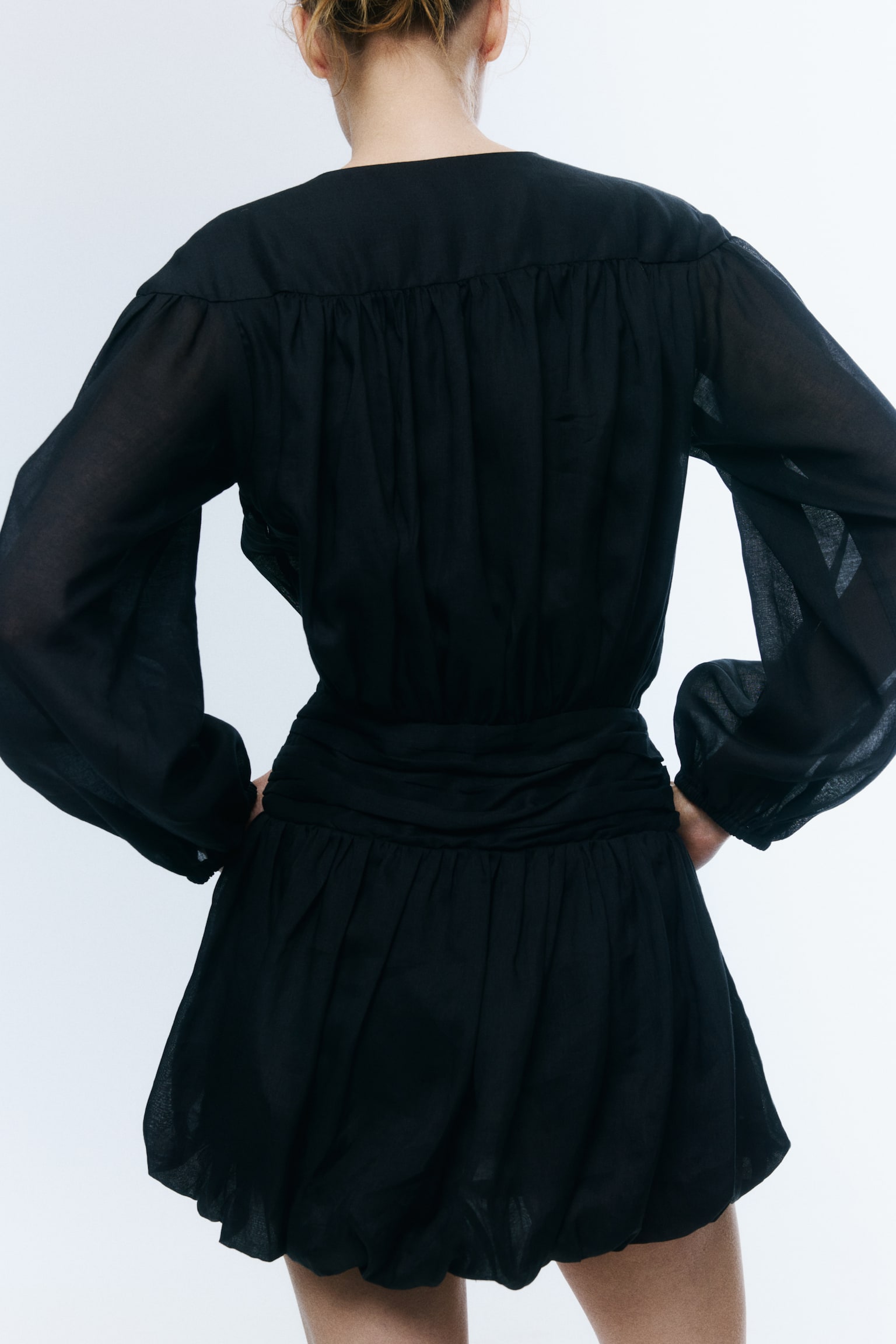 Ramie-blend bubble-hem dress-Black - 5