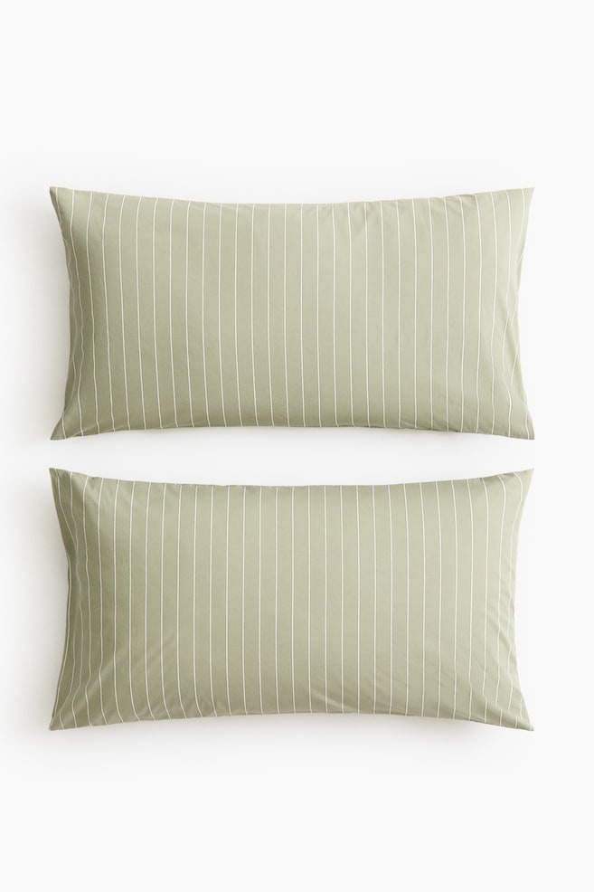 2-Pack Striped Pillowcases - Light dusty green/striped/Light beige - 1