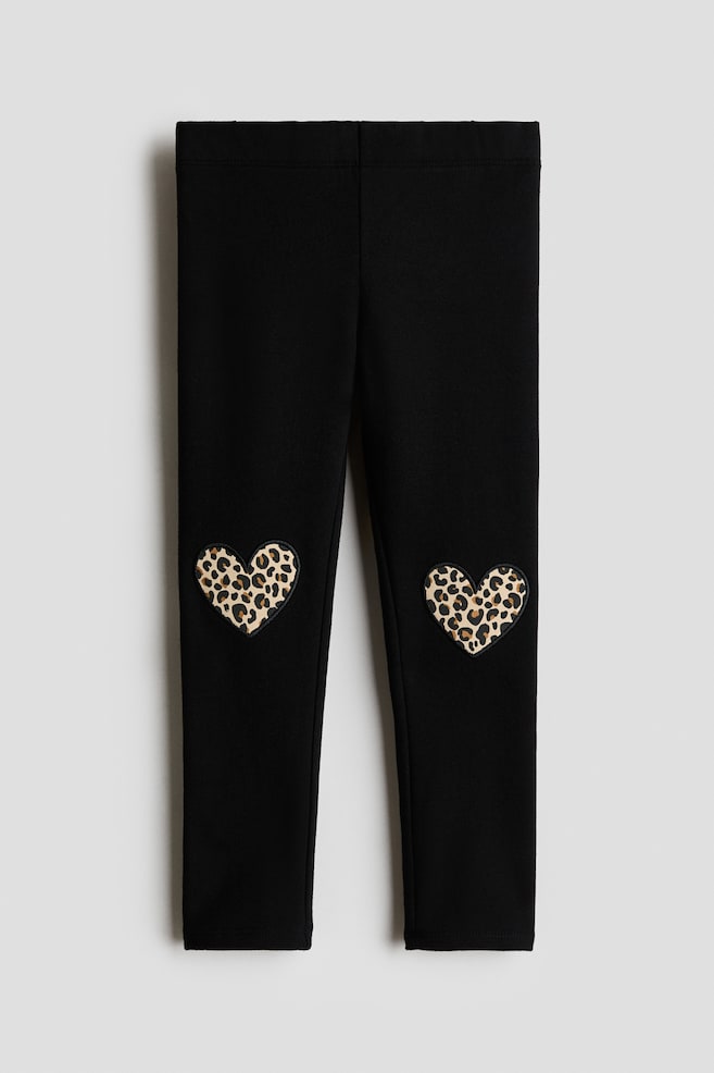Cotton Leggings - Black/leopard print/Black/hearts - 1