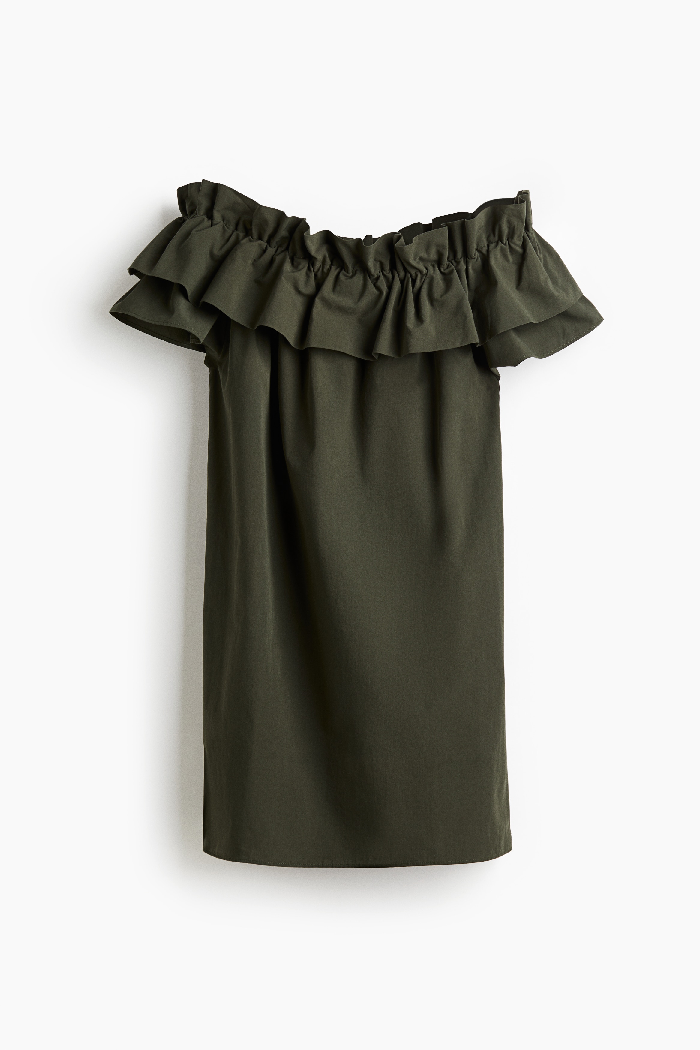 Rochie din poplin cu umerii goi - Verde-închis