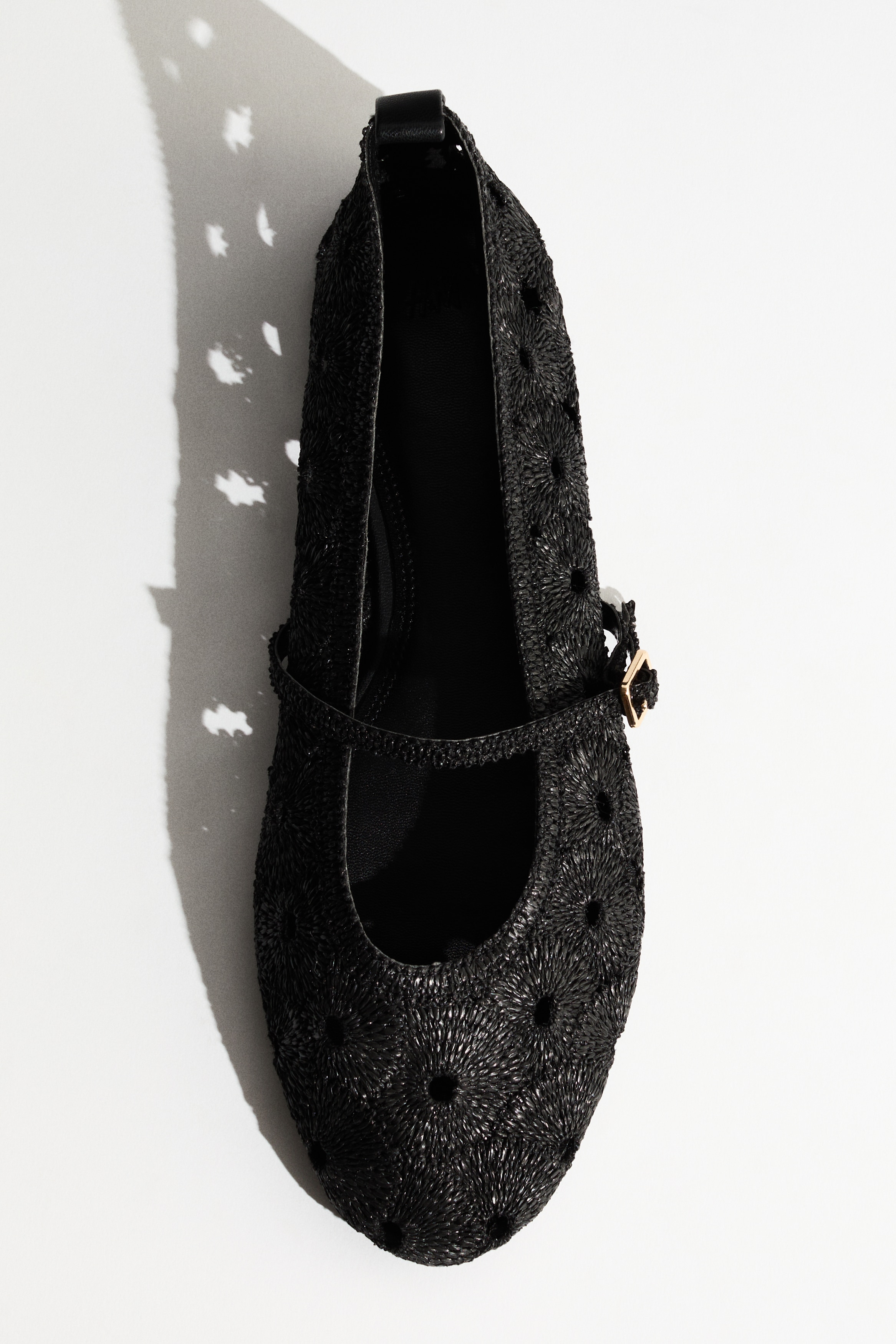 Straw Mary Jane ballet flats - Black/Light beige