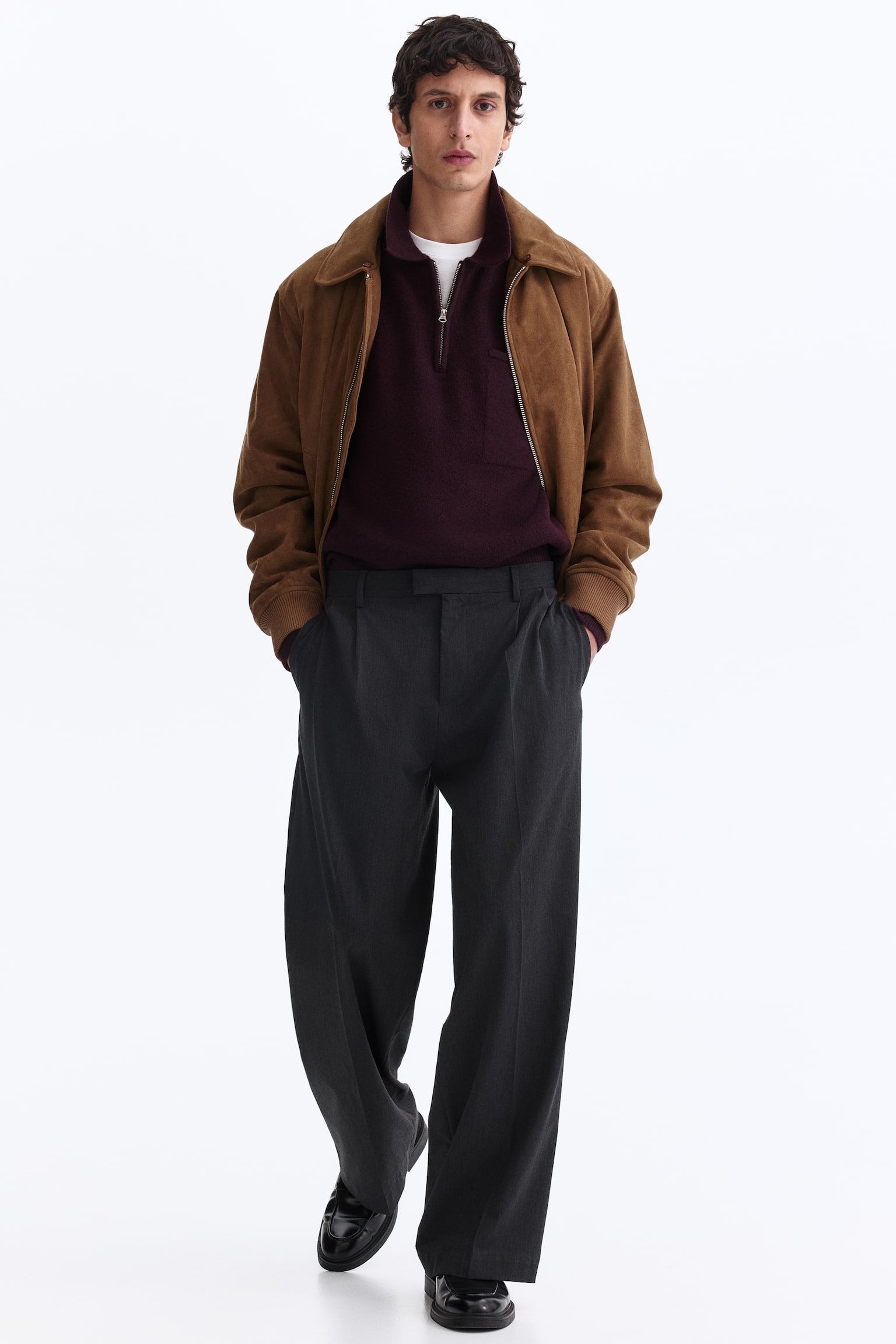 סוודר עם רוכסן בחלק העליון Regular Fit - בורדו/תכלת - 6